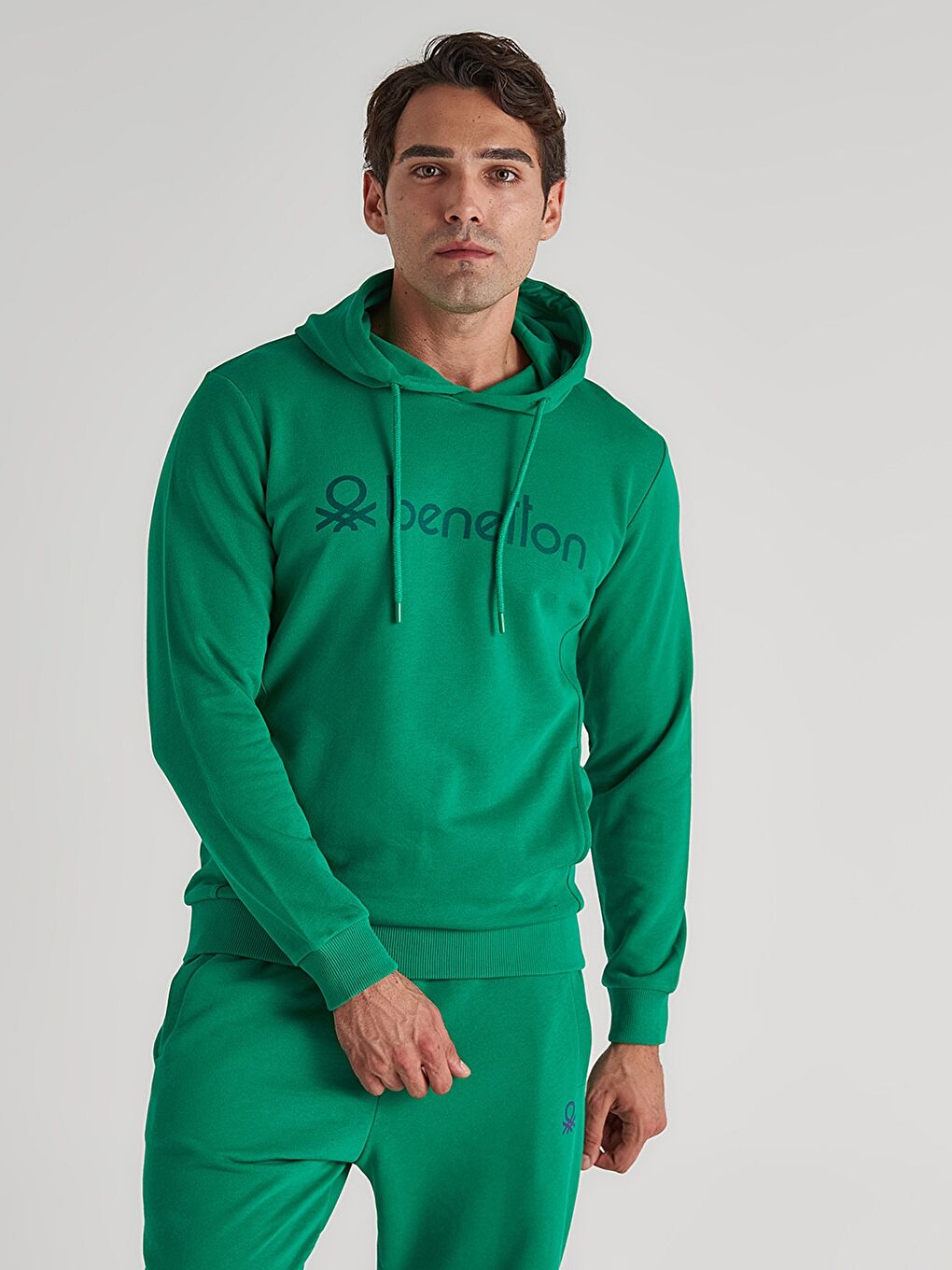 Yeşil Uzun Kollu Baskılı Erkek Hoodie