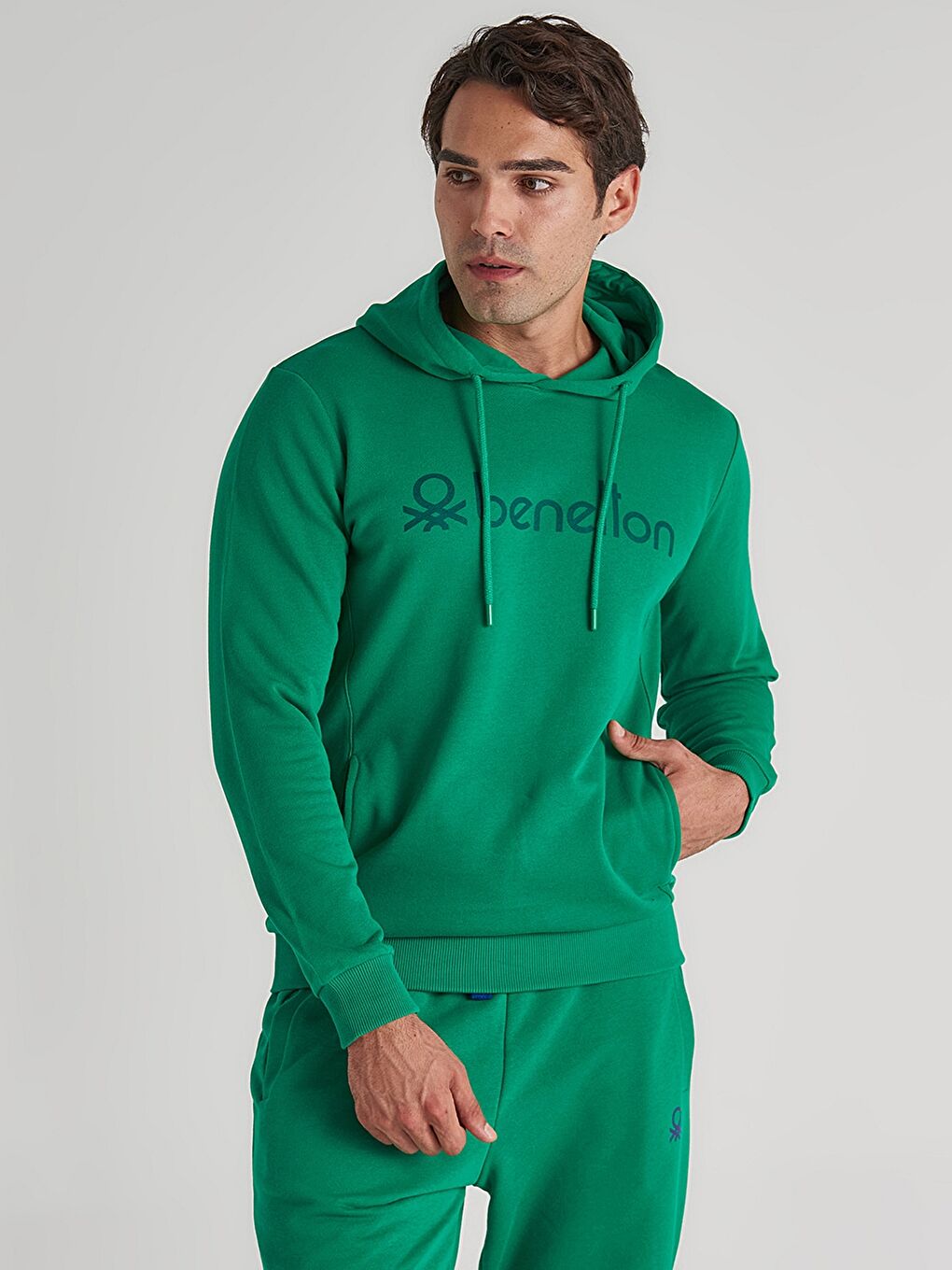 Yeşil Uzun Kollu Baskılı Erkek Hoodie-2