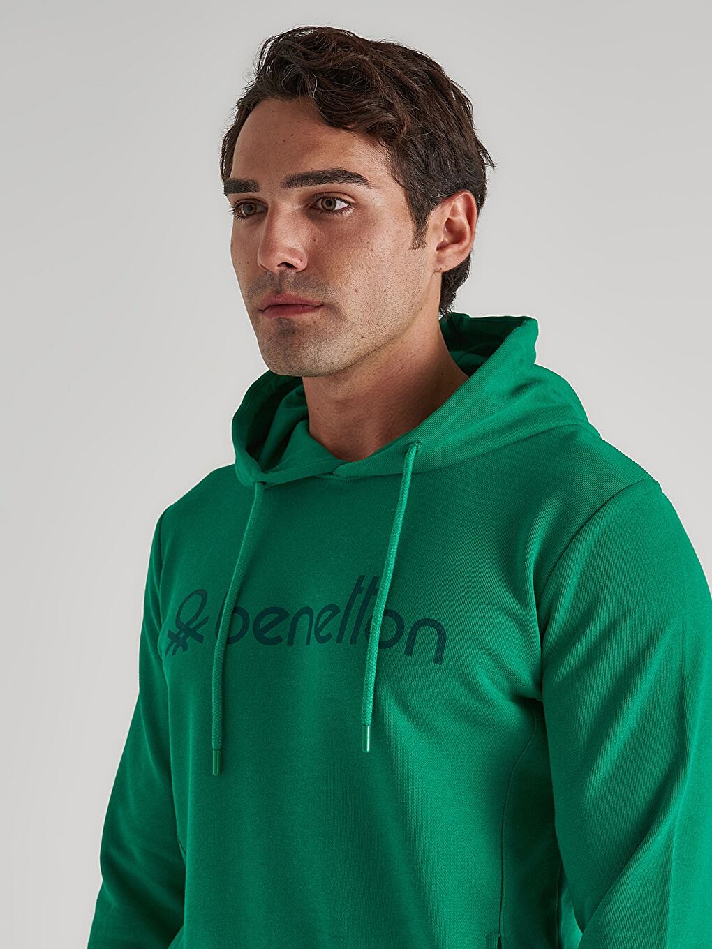 Yeşil Uzun Kollu Baskılı Erkek Hoodie-3