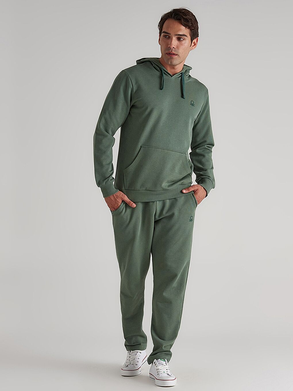 Haki Uzun Kollu Baskılı Erkek Hoodie-1