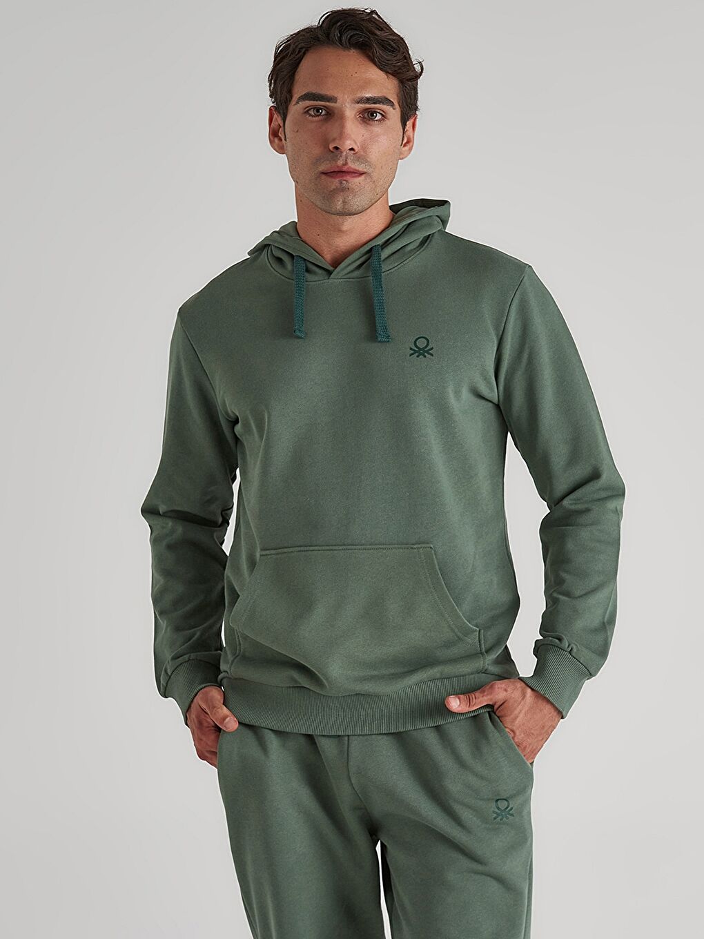 Haki Uzun Kollu Baskılı Erkek Hoodie