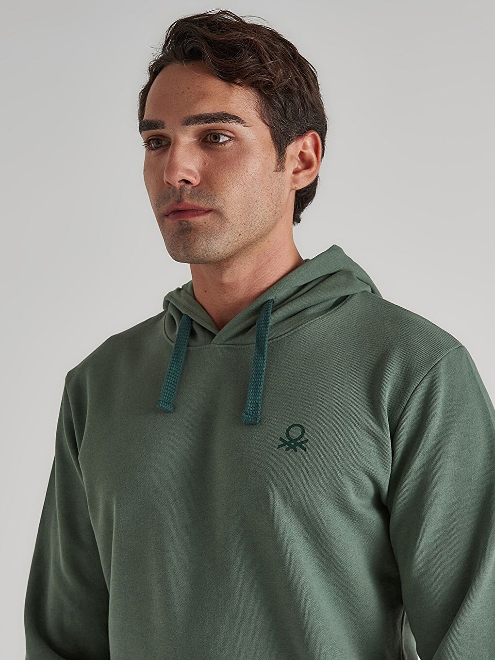 Haki Uzun Kollu Baskılı Erkek Hoodie-3