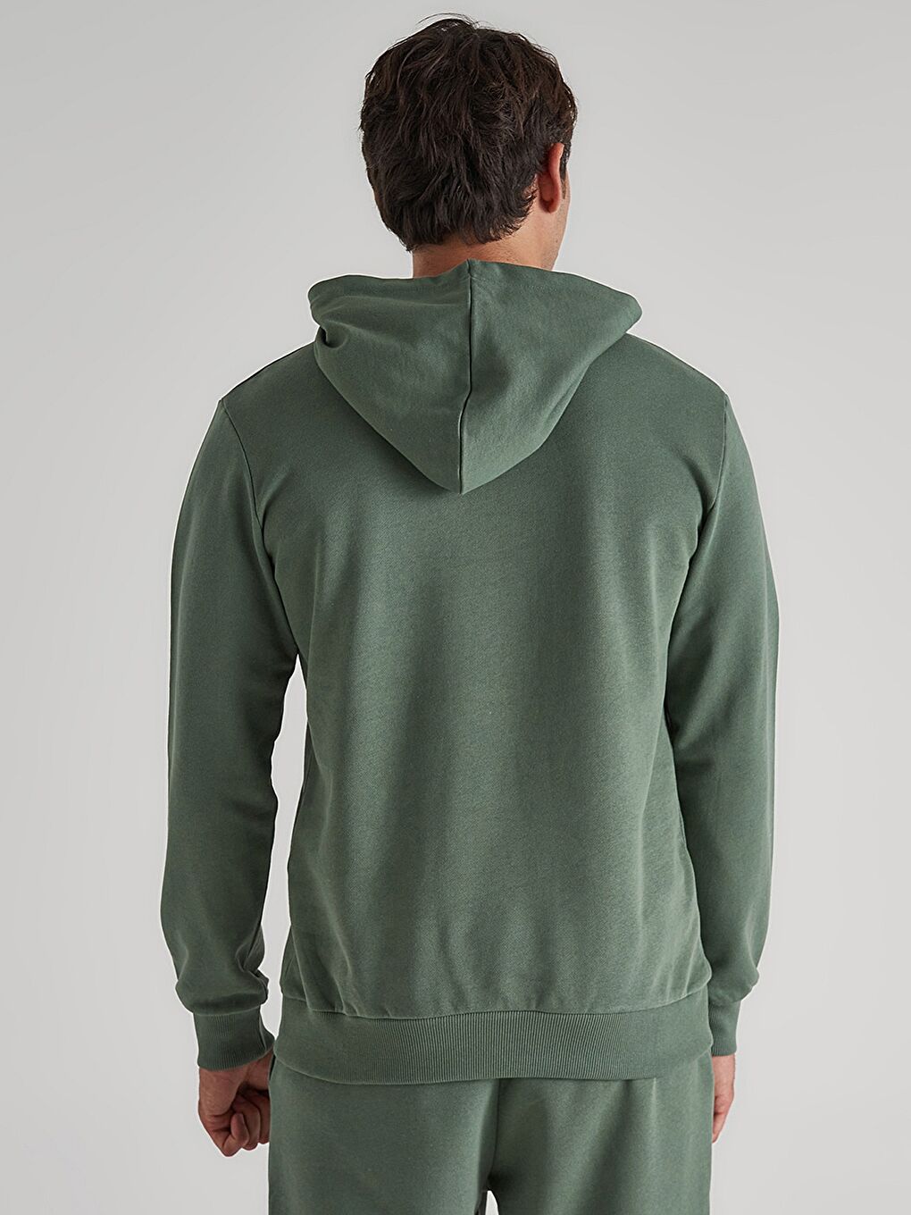 Haki Uzun Kollu Baskılı Erkek Hoodie-4