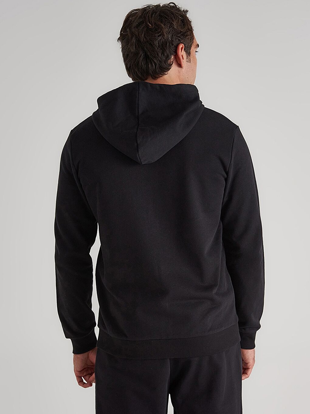 Siyah Kapüşonlu Uzun Kollu Erkek Fermuarlı Sweatshirt-4