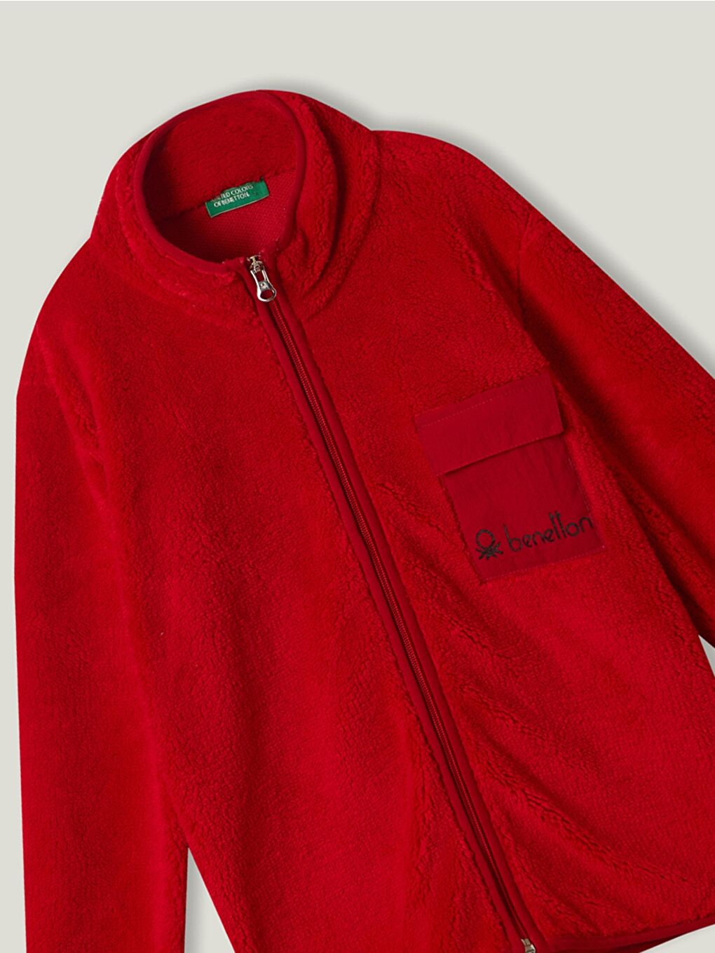 United Colors Of Benetton Kirmizi Dik Yaka Baskılı Uzun Kollu Pelüş Erkek Çocuk Fermuarlı Sweatshirt - 1