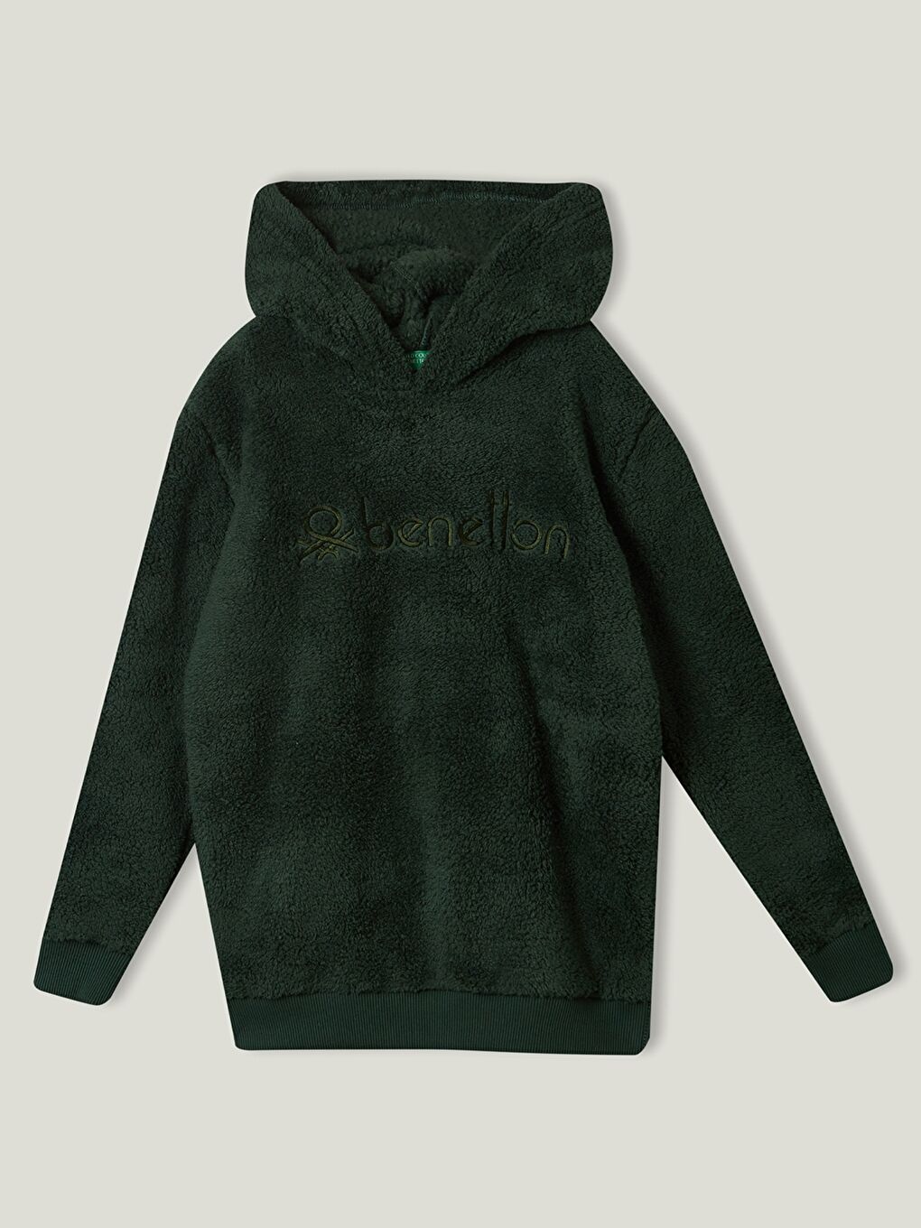 United Colors Of Benetton Yeşil Kapüşonlu Nakışlı Uzun Kollu Pelüş Kız Çocuk Sweatshirt