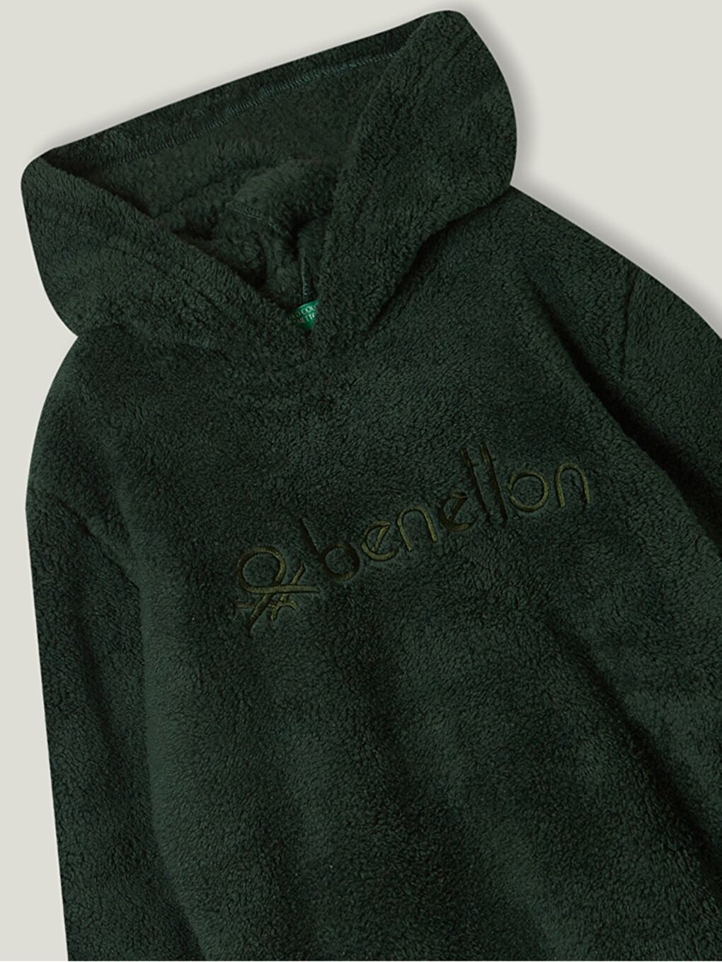 United Colors Of Benetton Yeşil Kapüşonlu Nakışlı Uzun Kollu Pelüş Kız Çocuk Sweatshirt - 1