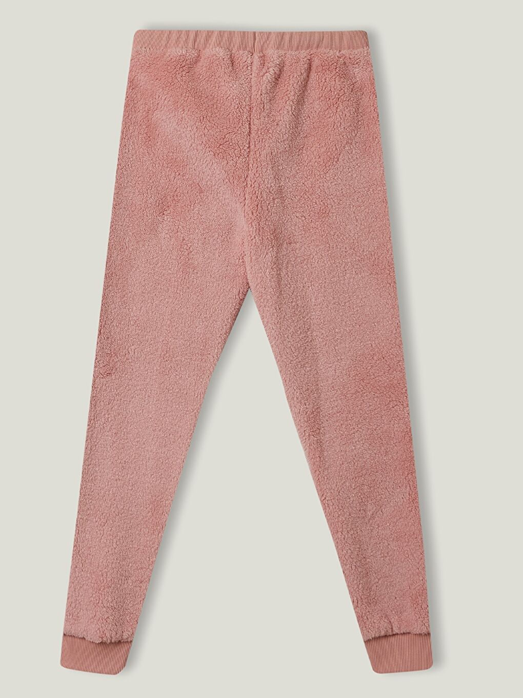Pembe Beli Lastikli Nakışlı Pelüş Kız Çocuk Jogger Eşofman Altı-2