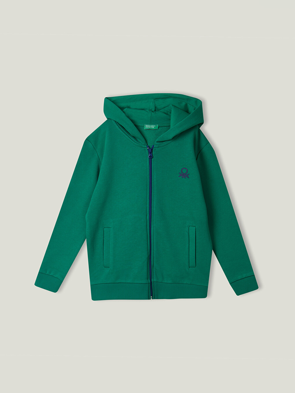 Yeşil Kapüşonlu Baskılı Uzun Kollu Erkek Çocuk Fermuarlı Sweatshirt