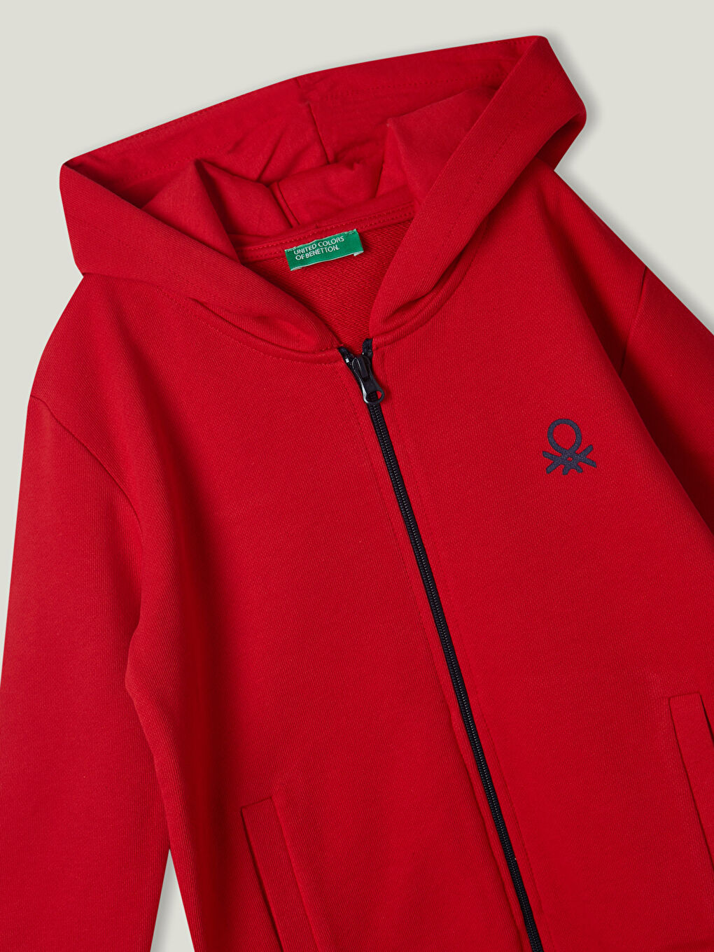 Kırmızı Kapüşonlu Baskılı Uzun Kollu Erkek Çocuk Fermuarlı Sweatshirt-1