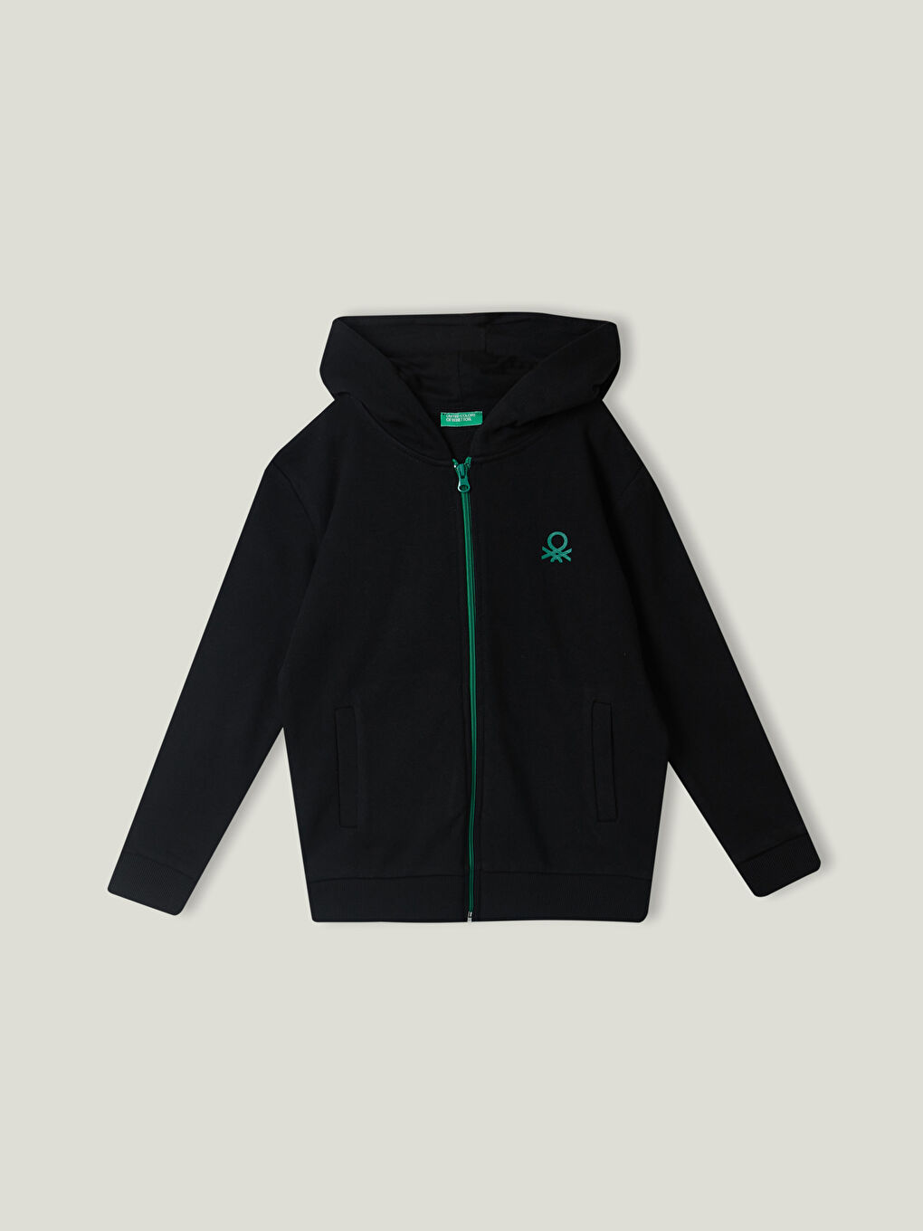 Siyah Kapüşonlu Baskılı Uzun Kollu Erkek Çocuk Fermuarlı Sweatshirt