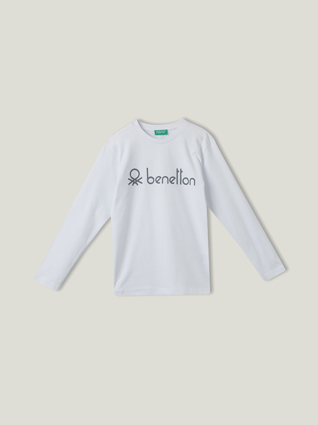 Beyaz Bisiklet Yaka Baskılı Uzun Kollu Erkek Çocuk Tişört