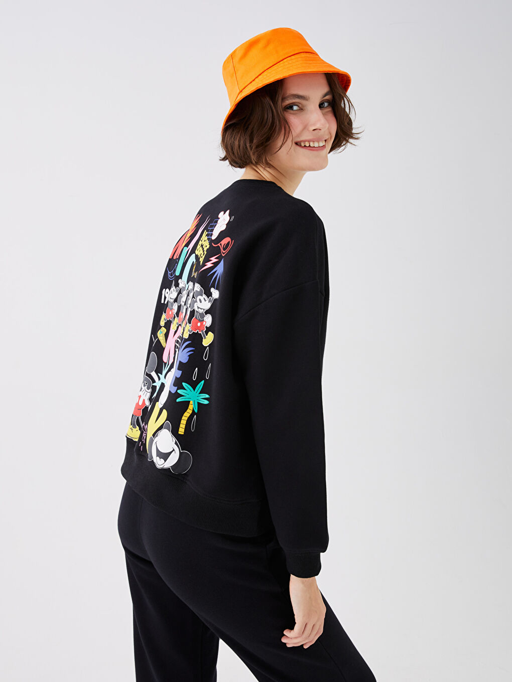 Rundhalsausschnitt Mickey Mouse Bedrucktes Oversize Damen Dickes Sweatshirt