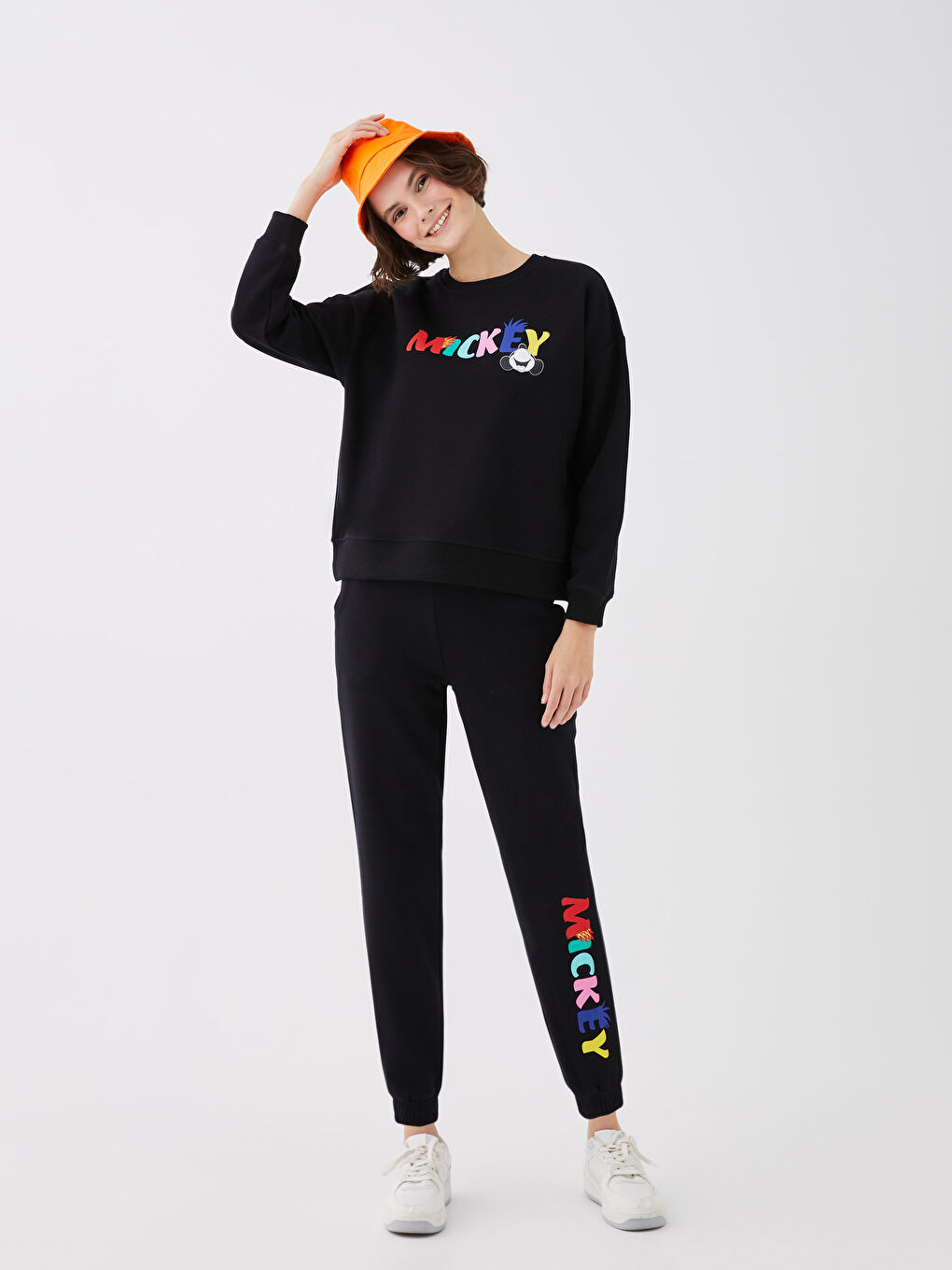 Rundhalsausschnitt Mickey Mouse Bedrucktes Oversize Damen Dickes Sweatshirt-1