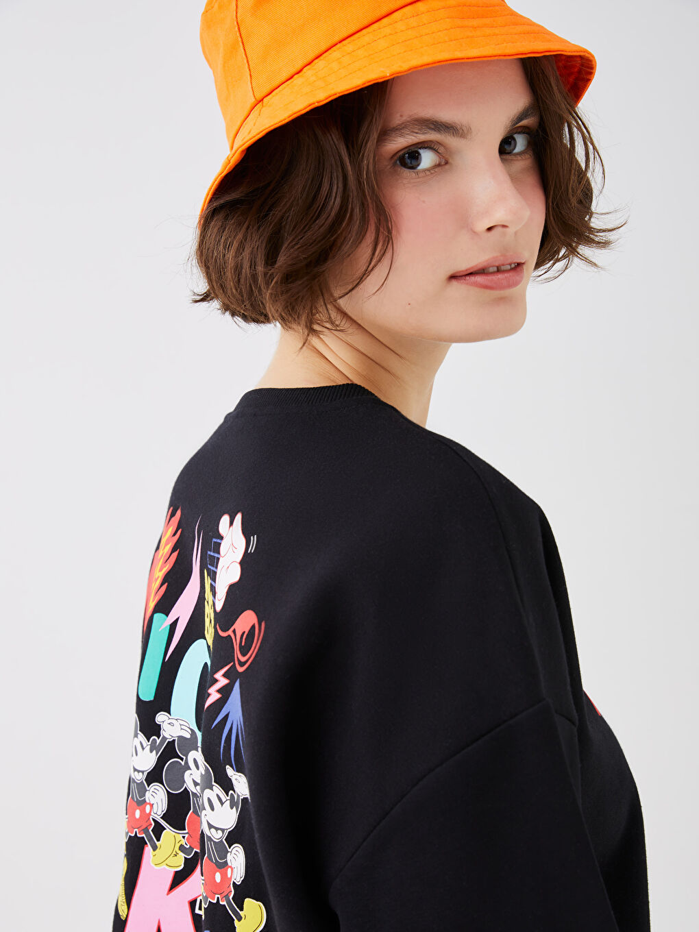 Rundhalsausschnitt Mickey Mouse Bedrucktes Oversize Damen Dickes Sweatshirt-2