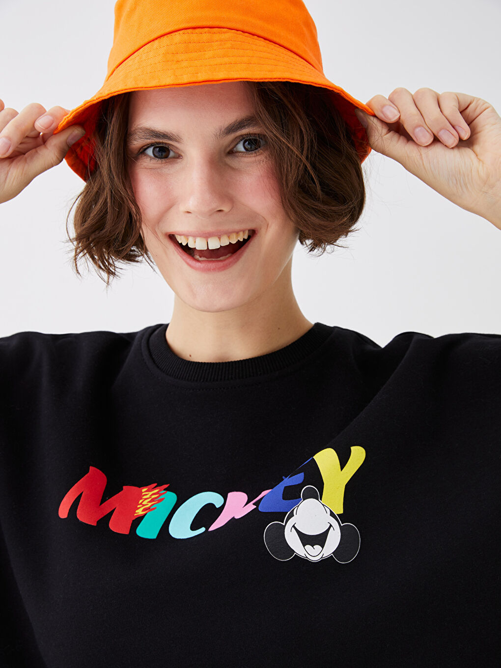 Rundhalsausschnitt Mickey Mouse Bedrucktes Oversize Damen Dickes Sweatshirt-3