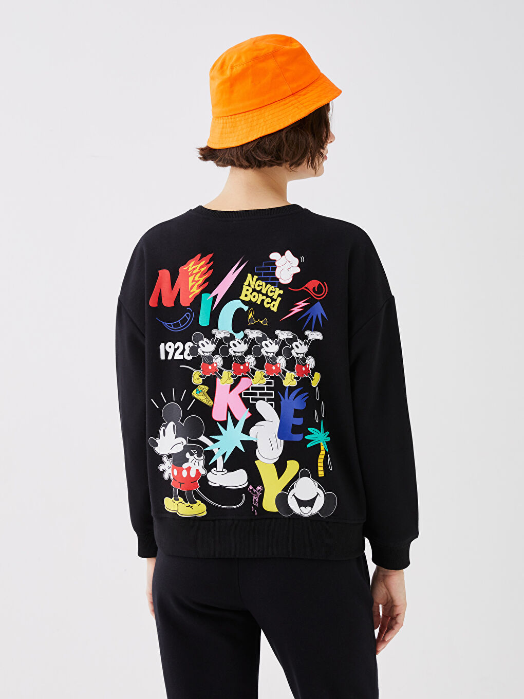 Rundhalsausschnitt Mickey Mouse Bedrucktes Oversize Damen Dickes Sweatshirt-4