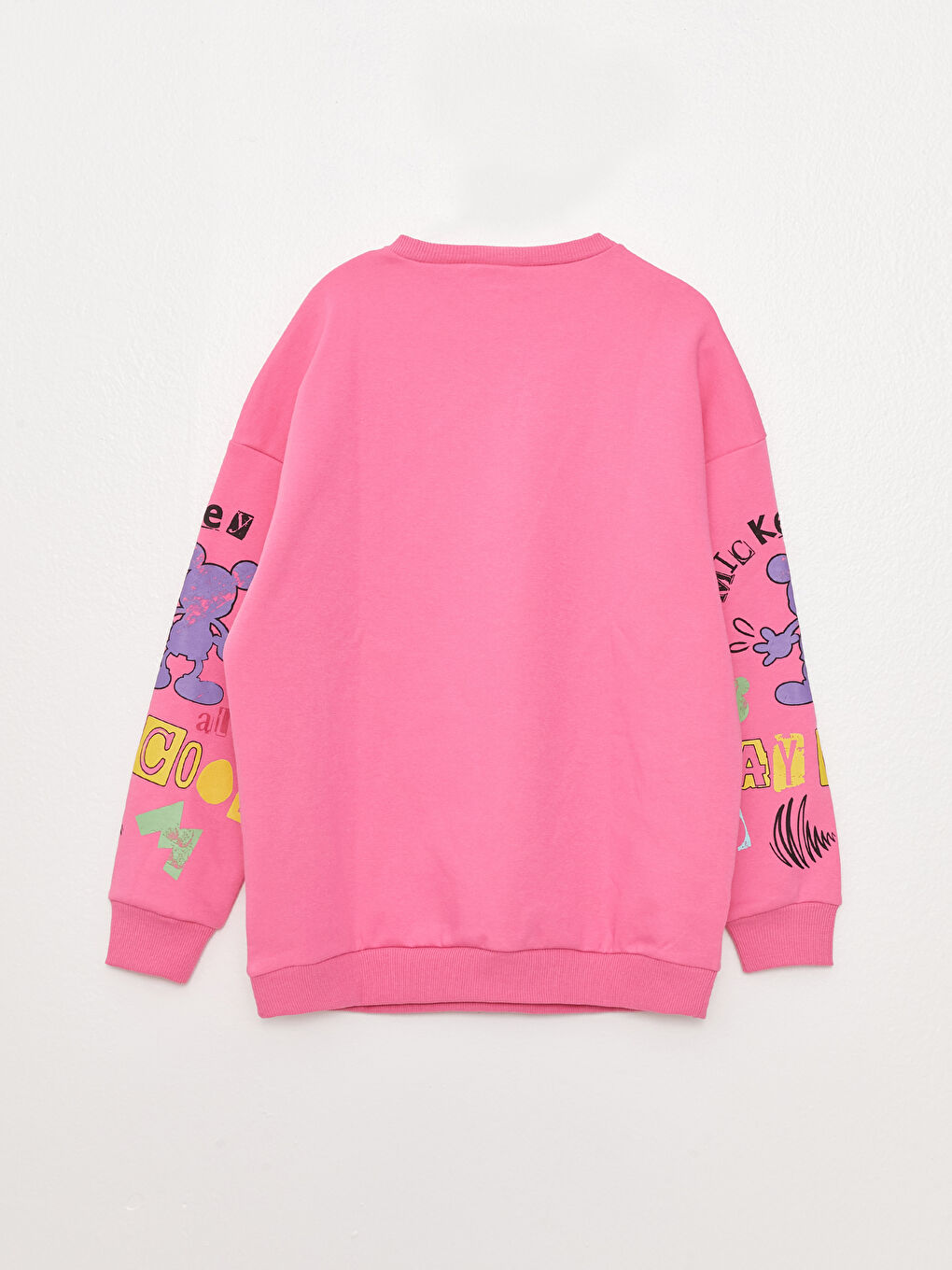 Pembe Bisiklet Yaka Mickey ve Arkadaşları Baskılı Kadın Kalın Sweatshirt-6