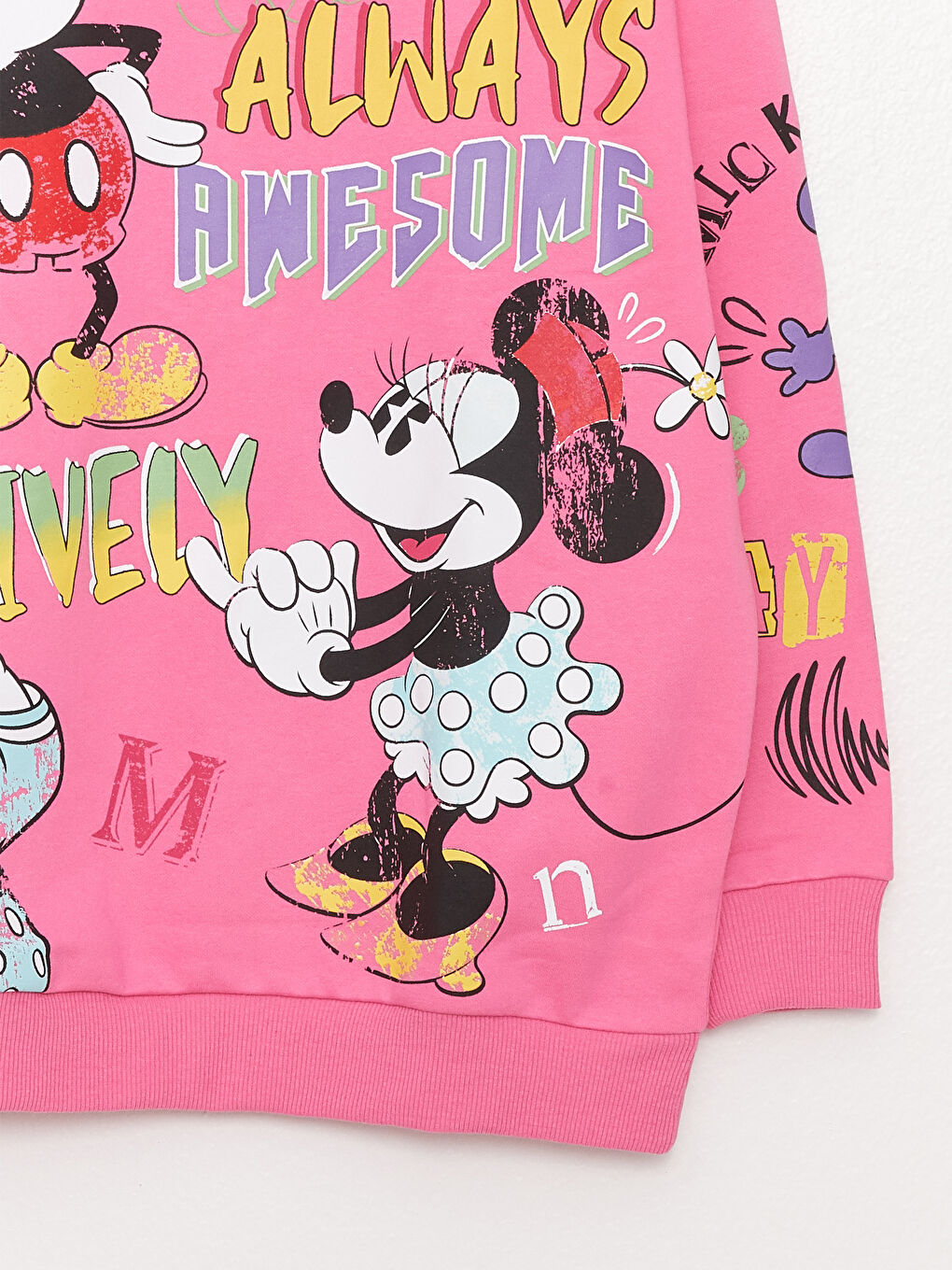 Pembe Bisiklet Yaka Mickey ve Arkadaşları Baskılı Kadın Kalın Sweatshirt-7