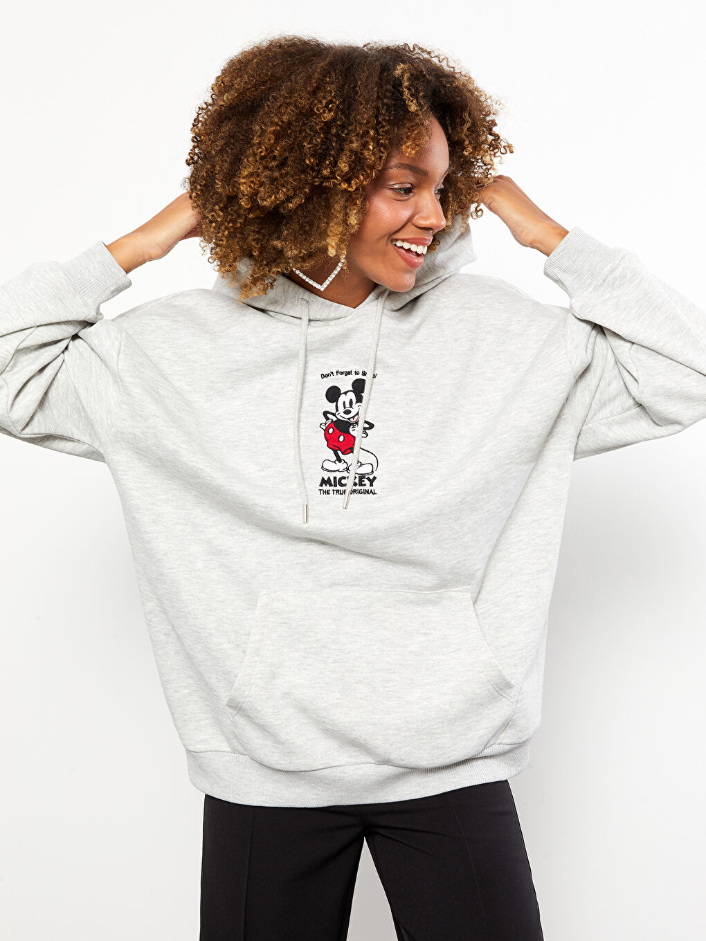 Hooded Mickey Mouse Printed Oversize Women's Thick Sweatshirt