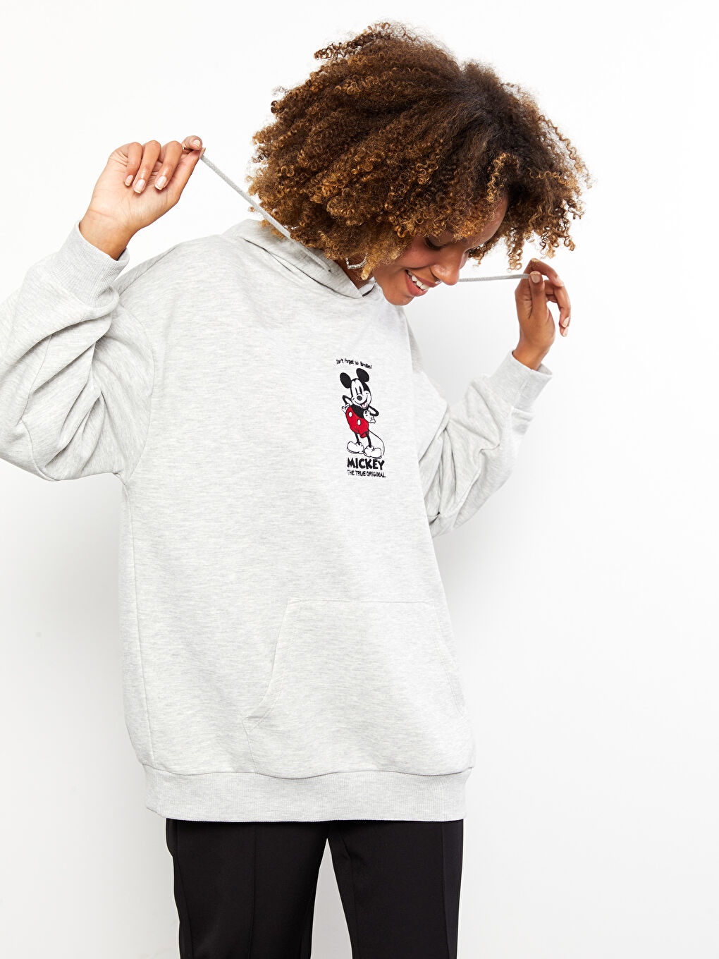 Hooded Mickey Mouse Printed Oversize Women's Thick Sweatshirt-1