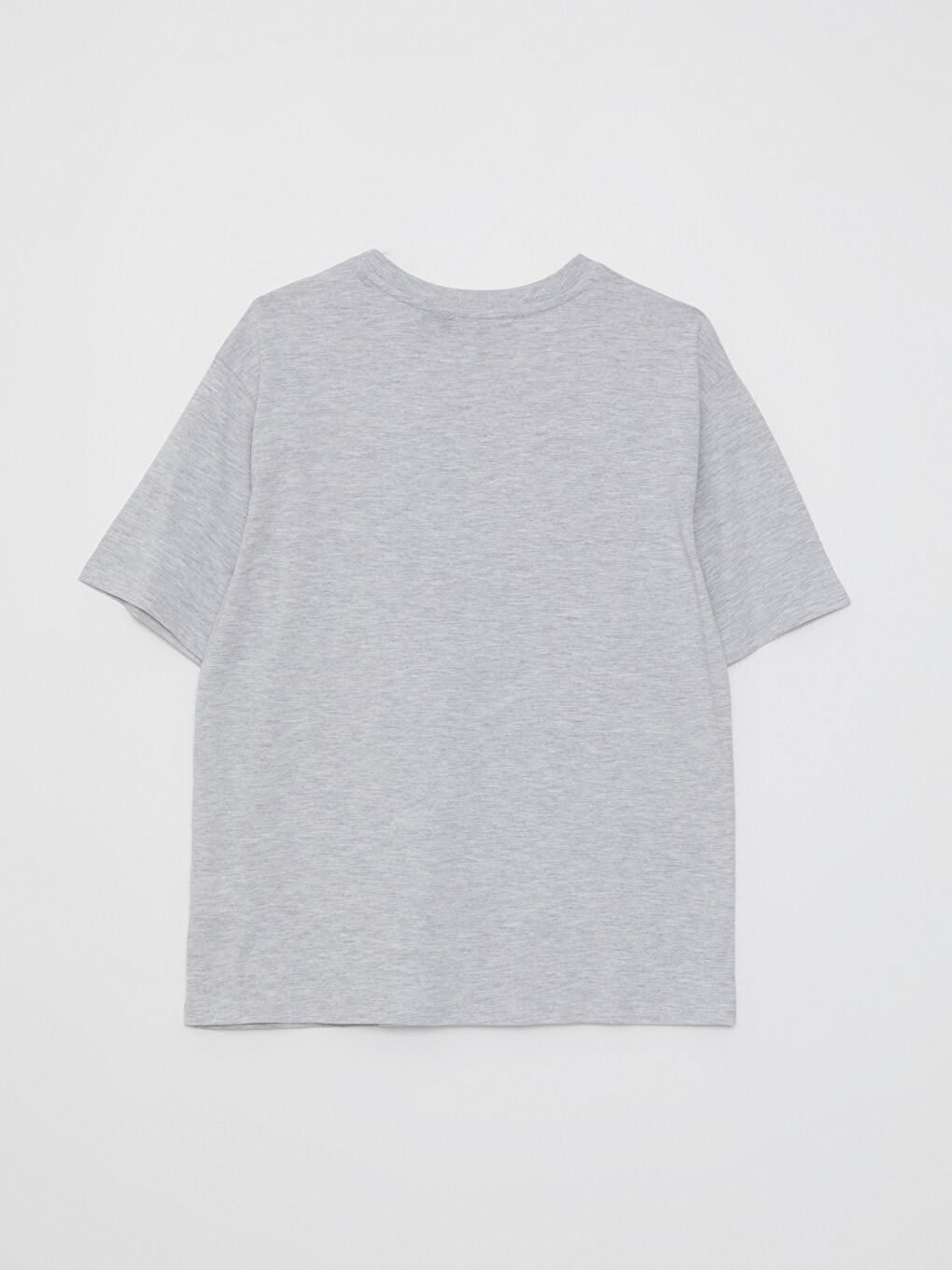 Gri Bisiklet Yaka Lilo & Stitch Baskılı Kısa Kollu Oversize Kadın Tişört-6