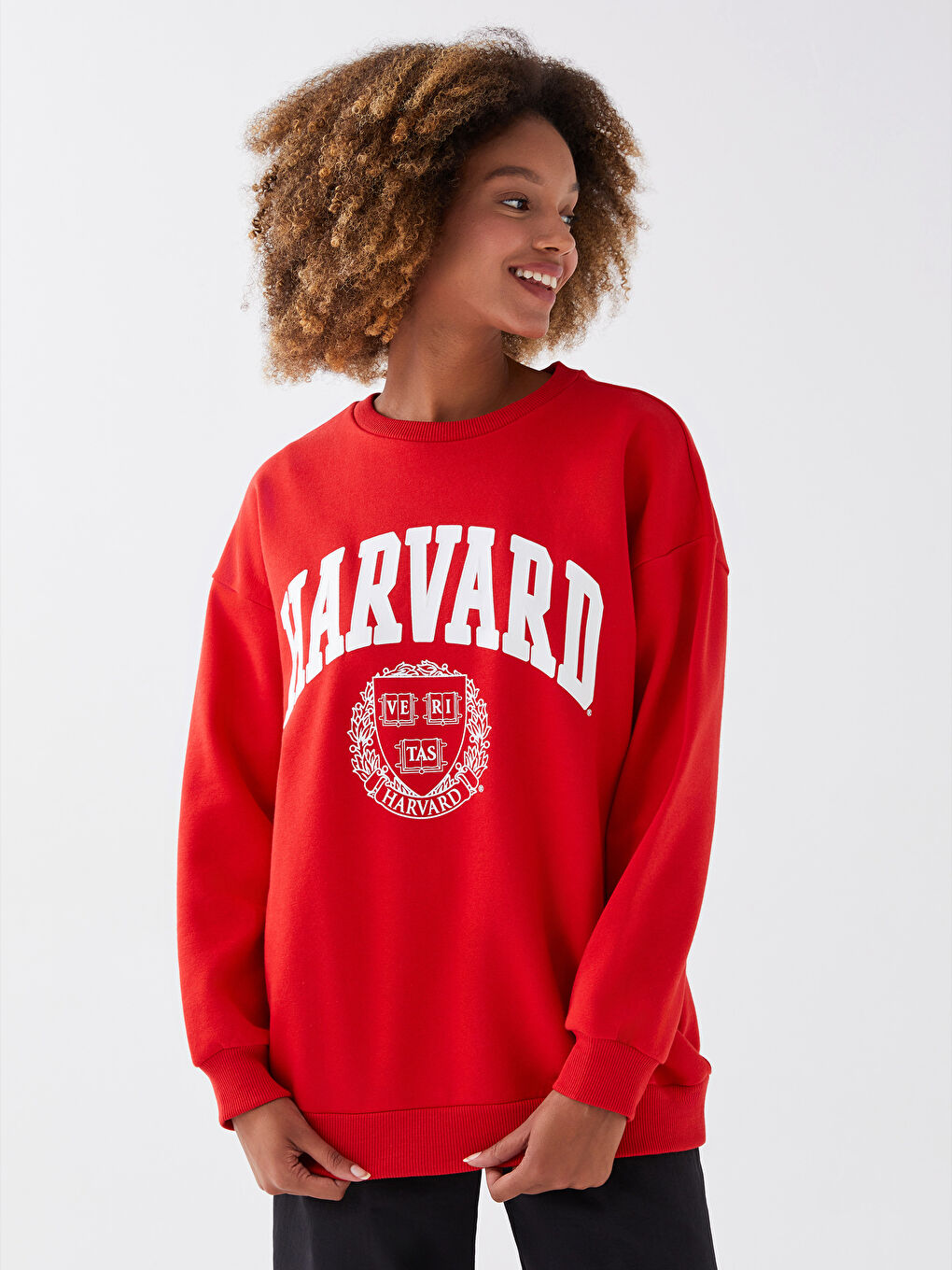 LCW Vision Kırmızı Bisiklet Yaka Harvard Baskılı Kadın Kalın Sweatshirt - 1