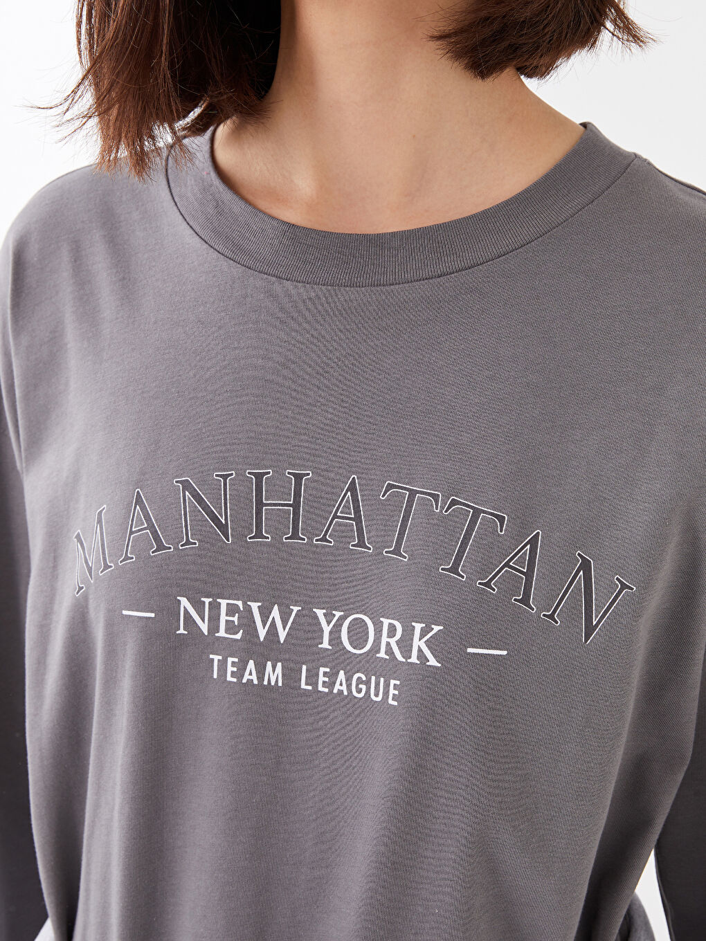 Crew Neck Printed Long Sleeve Women's T-Shirt-3