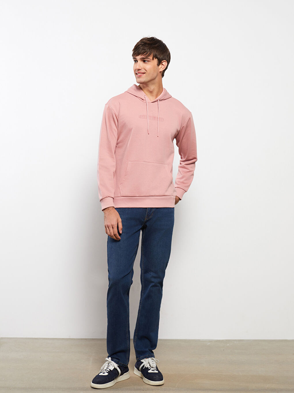 Pembe Uzun Kollu Baskılı Erkek Hoodie-2