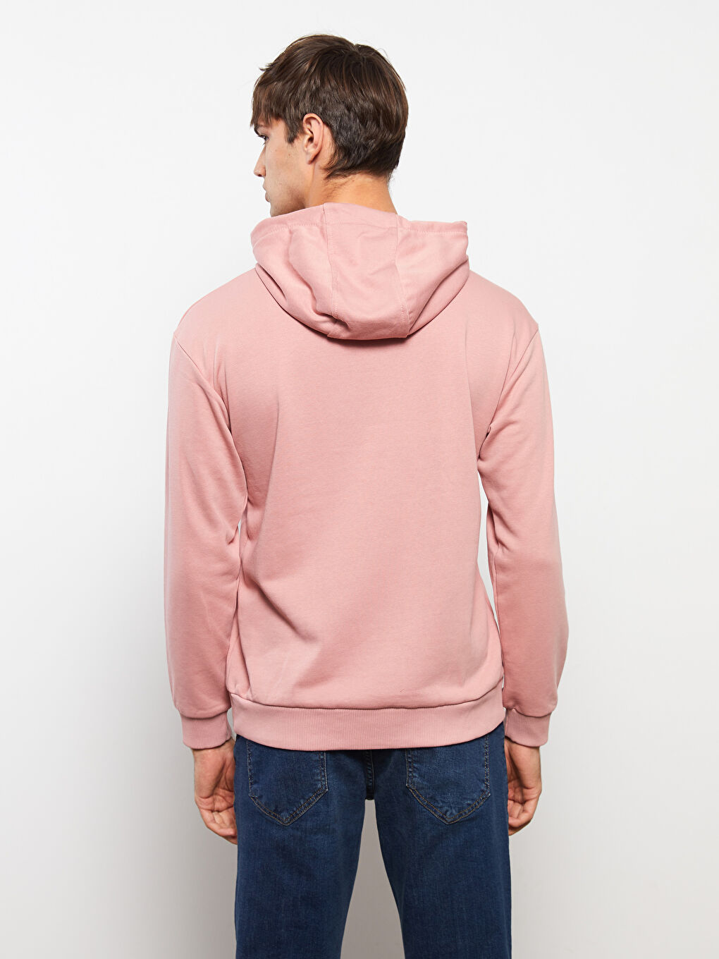 Pembe Uzun Kollu Baskılı Erkek Hoodie-4