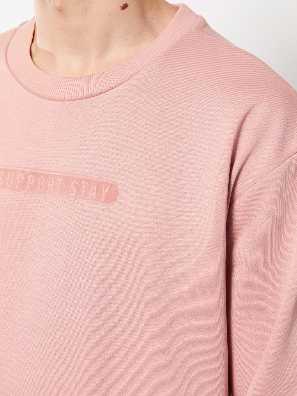 Pembe Bisiklet Yaka Uzun Kollu Baskılı Erkek Sweatshirt-3