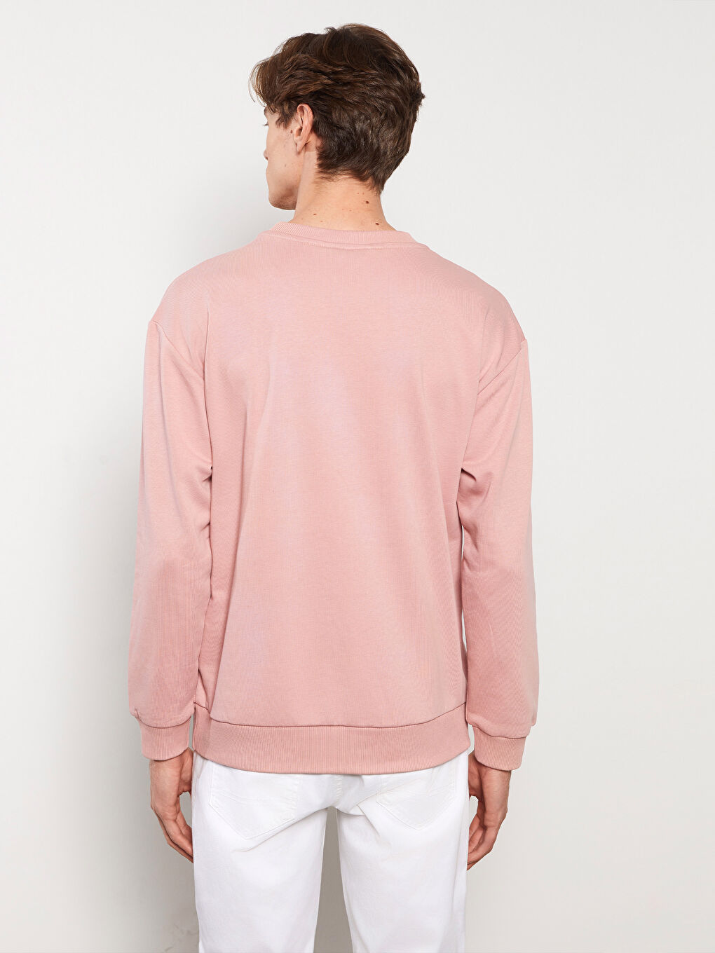 Pembe Bisiklet Yaka Uzun Kollu Baskılı Erkek Sweatshirt-4