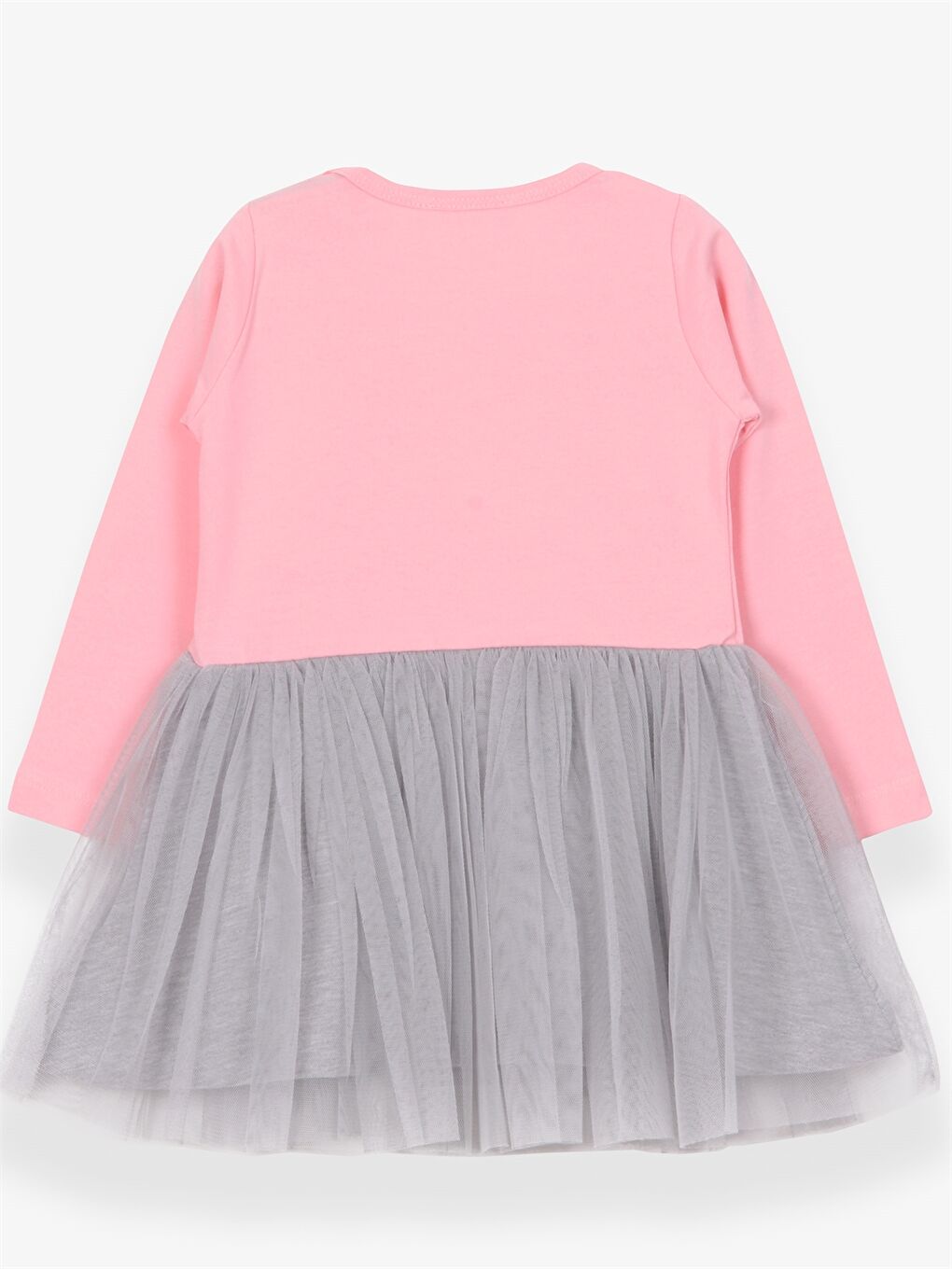Pembe Bisiklet Yaka Uzun Kollu Baskılı Kız Bebek Elbise-2