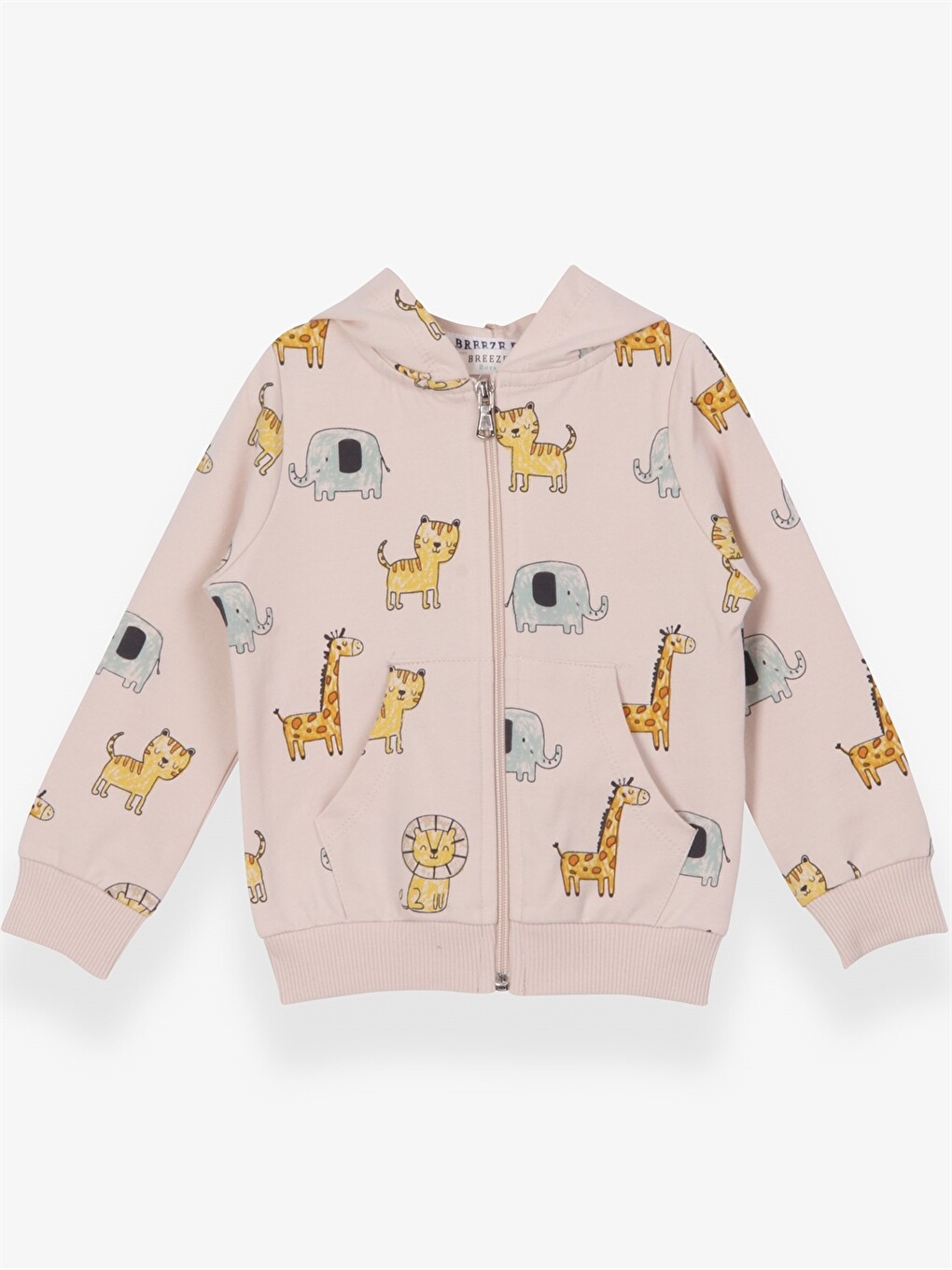Kapüşonlu Uzun Kollu Baskılı Erkek Bebek Fermuarlı Sweatshirt
