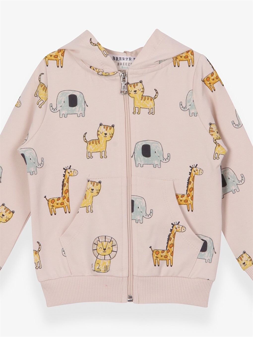 Kapüşonlu Uzun Kollu Baskılı Erkek Bebek Fermuarlı Sweatshirt-2