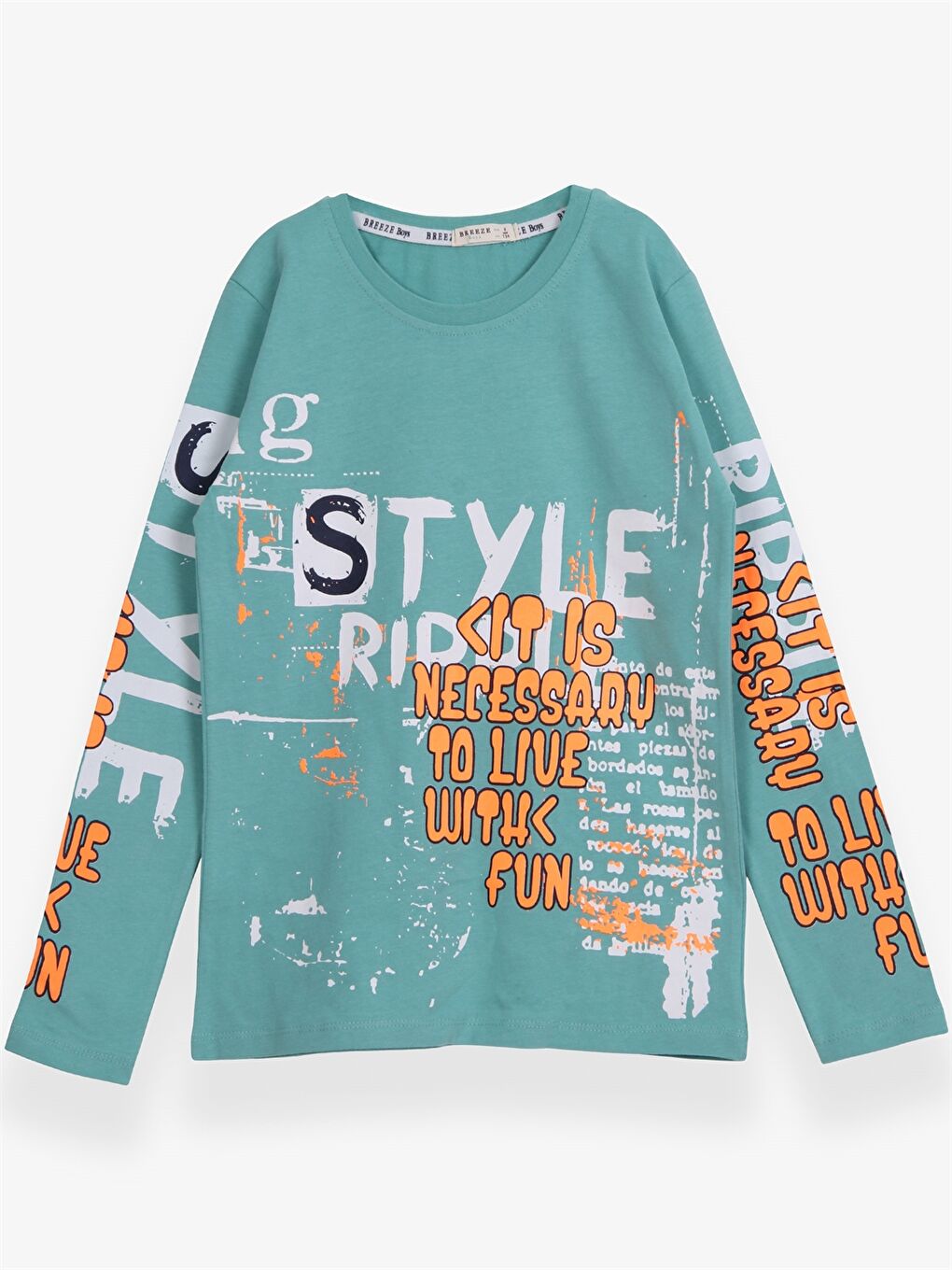 Yeşil Bisiklet Yaka Baskılı Uzun Kollu Erkek Çocuk Sweatshirt