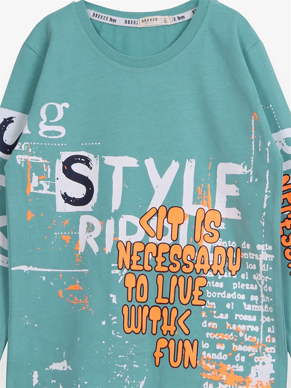 Yeşil Bisiklet Yaka Baskılı Uzun Kollu Erkek Çocuk Sweatshirt-2