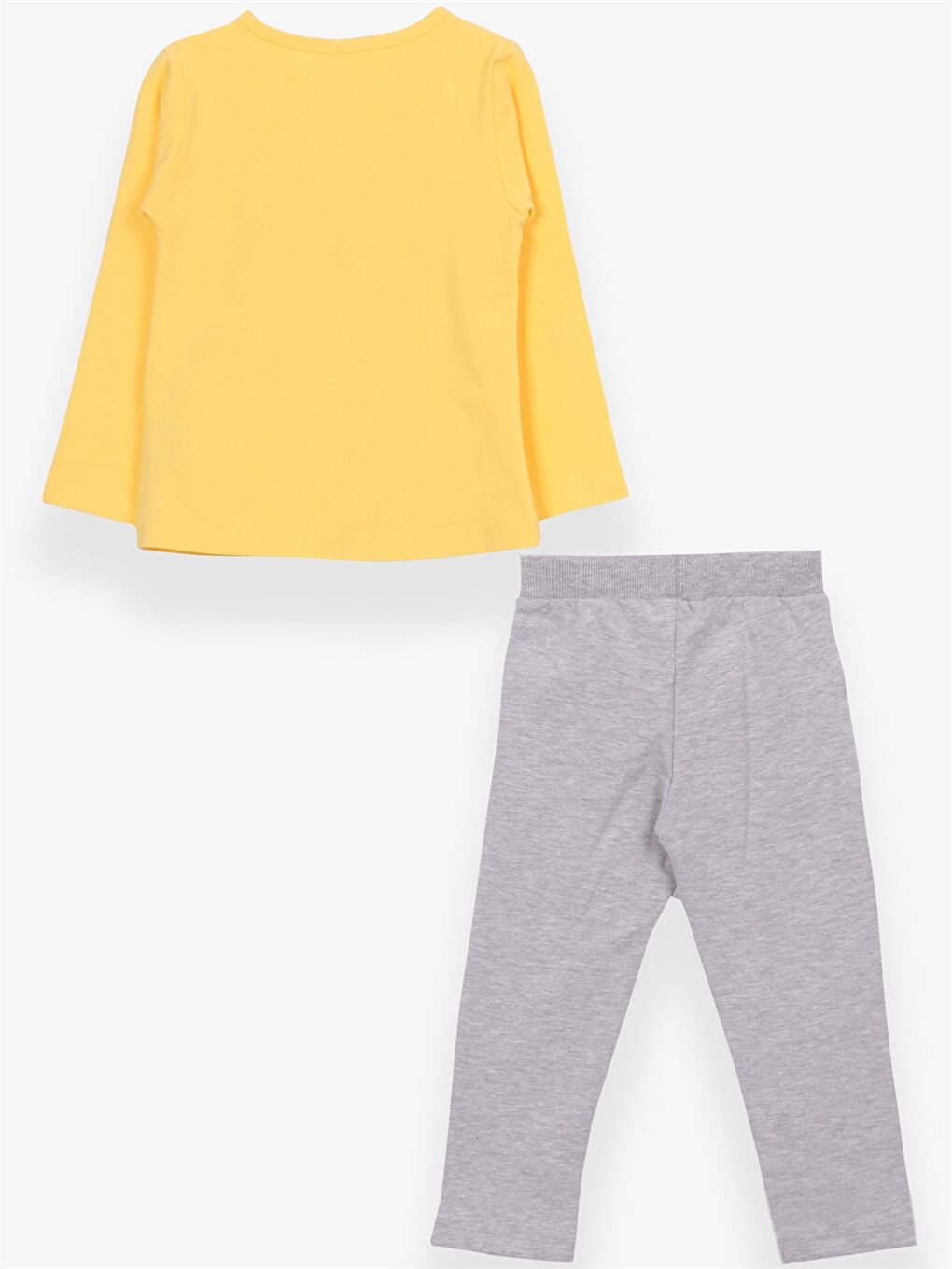 Sarı Bisiklet Yaka Baskılı Uzun Kollu Kız Çocuk Tişört ve Tayt-1