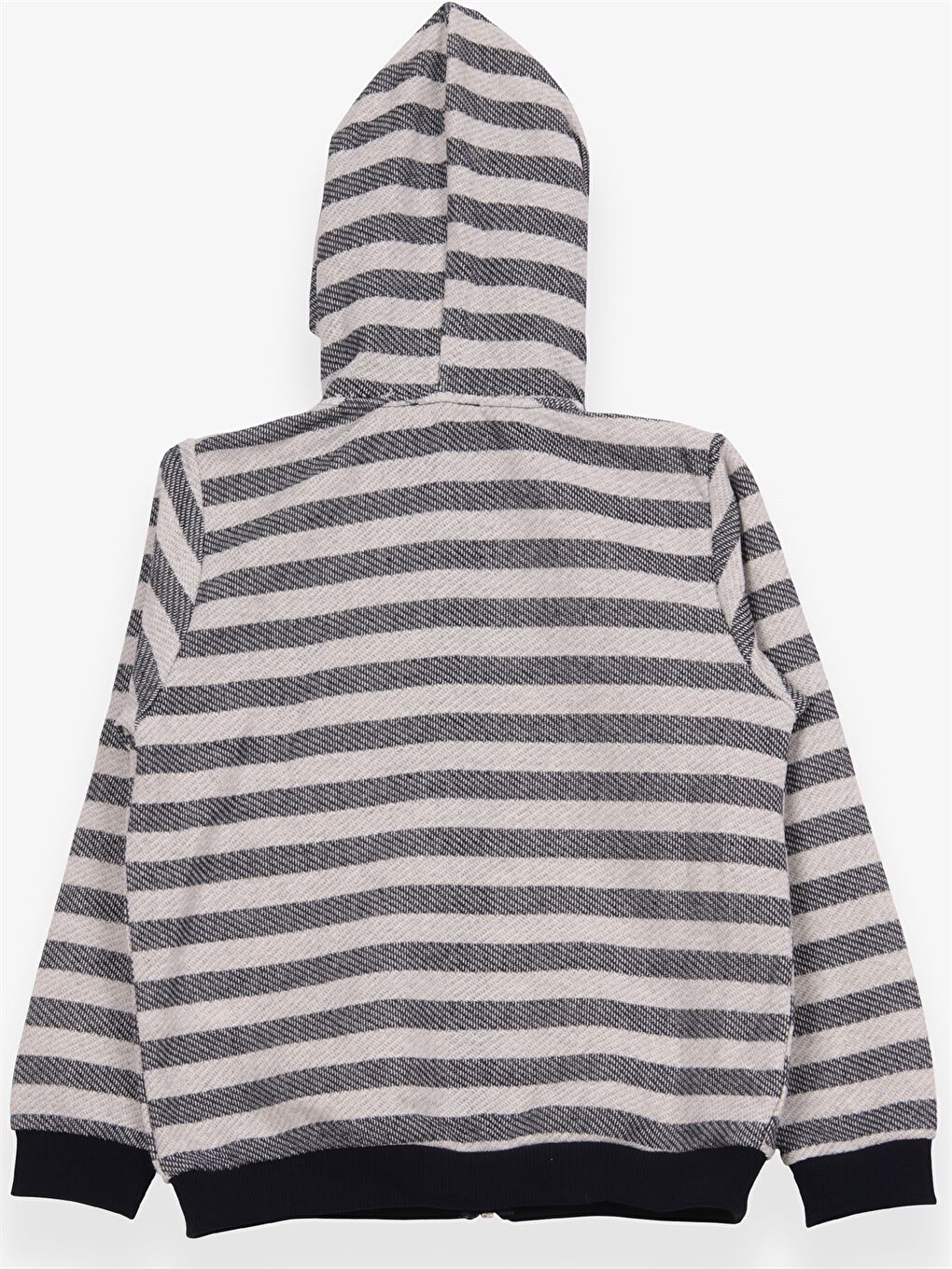 Gri Kapüşonlu Çizgili Uzun Kollu Erkek Çocuk Fermuarlı Sweatshirt-1