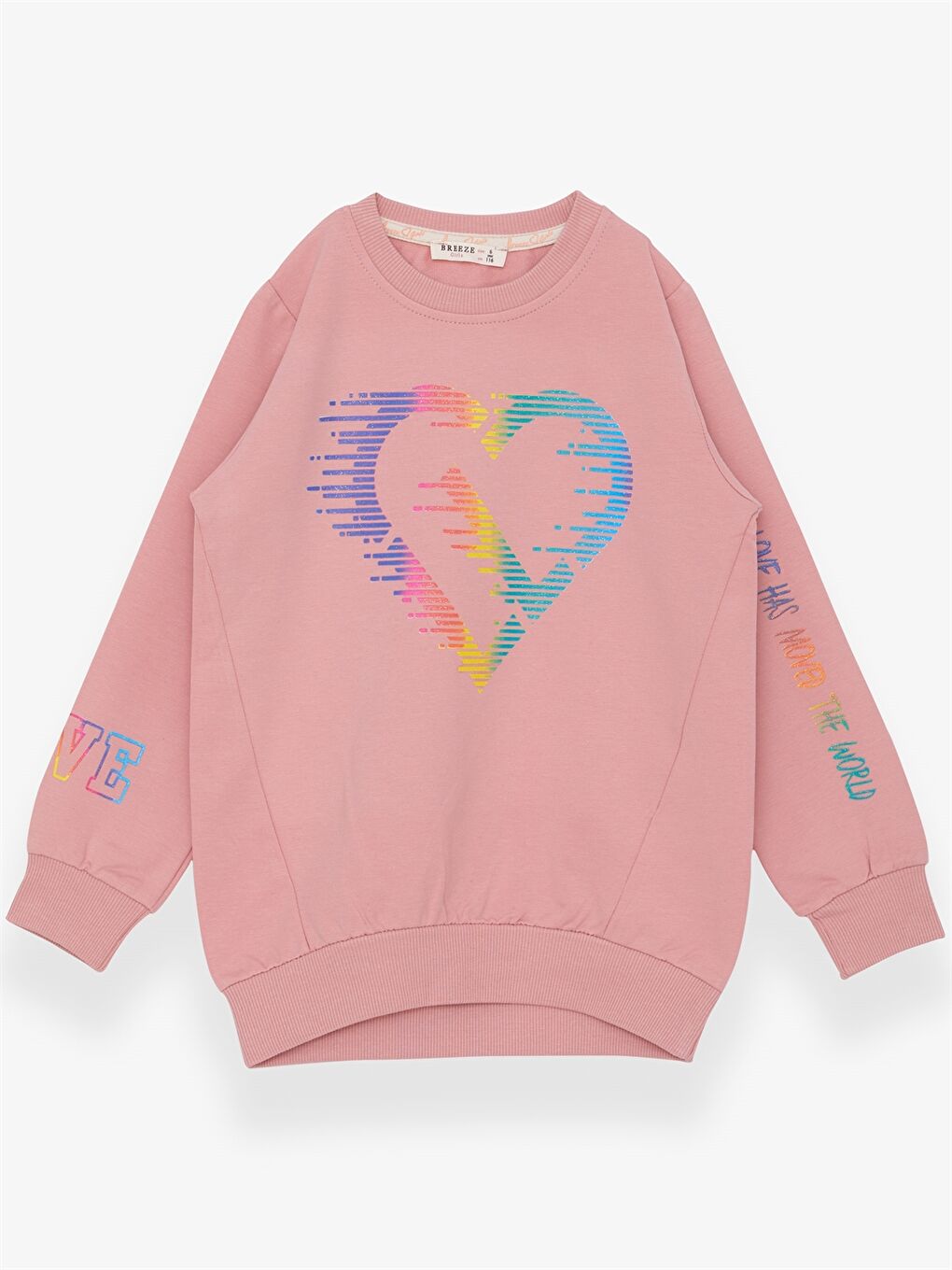 Pembe Bisiklet Yaka Baskılı Uzun Kollu Kız Çocuk Sweatshirt