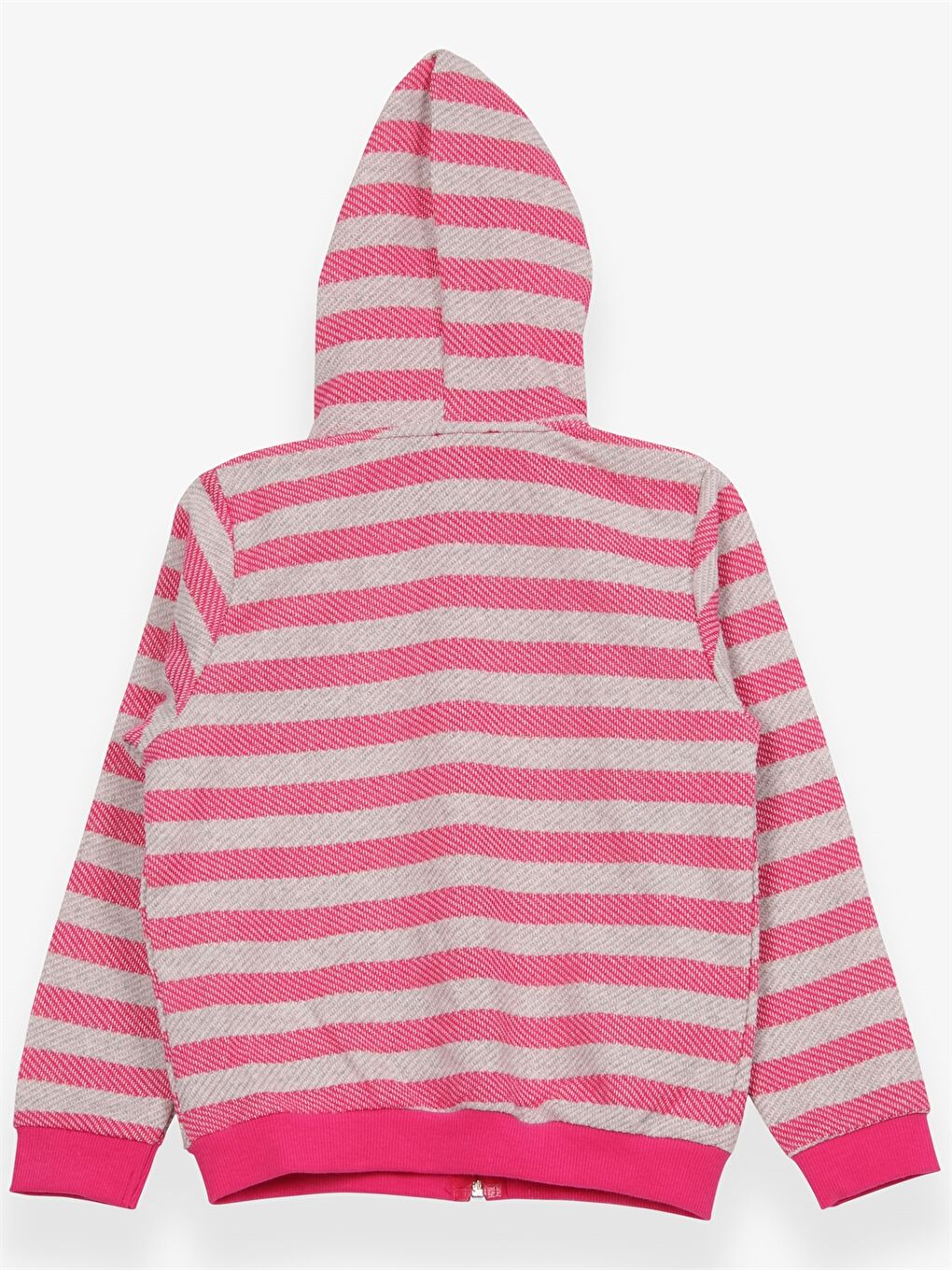Pembe Kapüşonlu Çizgili Uzun Kollu Kız Çocuk Fermuarlı Sweatshirt-1