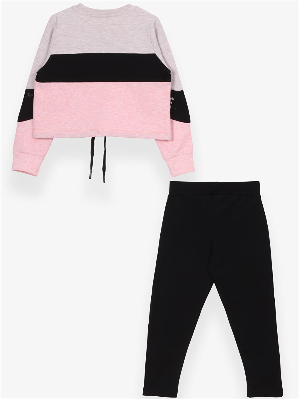 Bej Bisiklet Yaka Baskılı Uzun Kollu Kız Çocuk Tişört ve Tayt-1