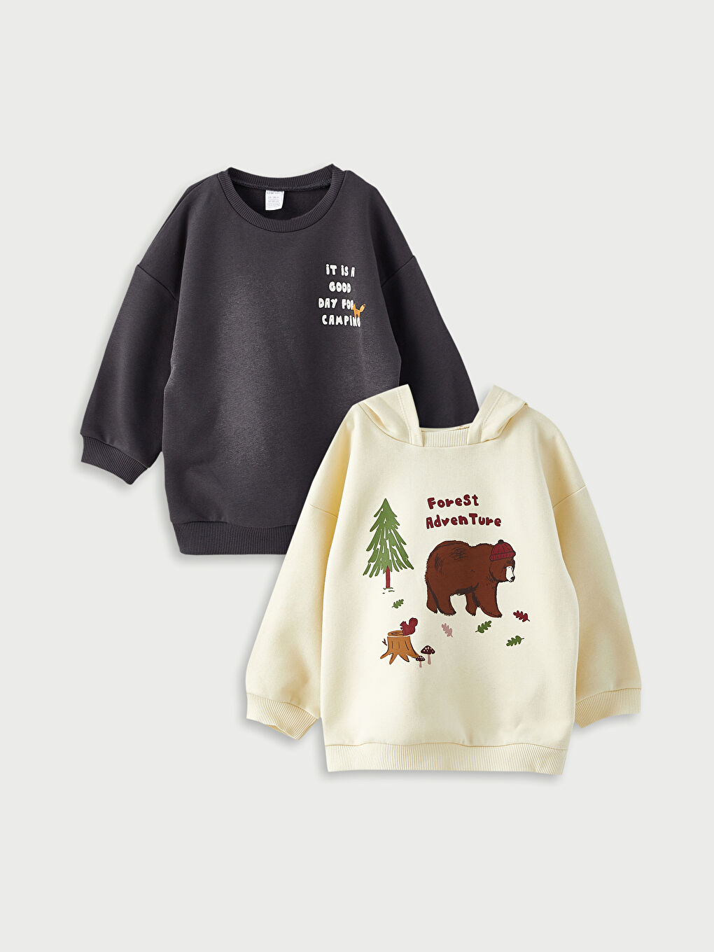 Bej Uzun Kollu Baskılı Erkek Bebek Hoodie 2'li