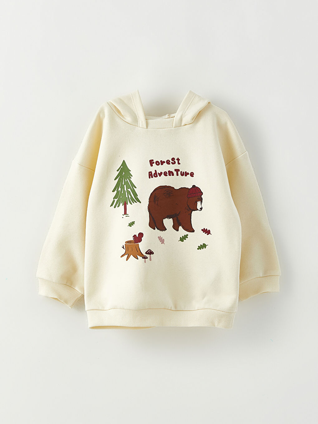 Bej Uzun Kollu Baskılı Erkek Bebek Hoodie 2'li-2