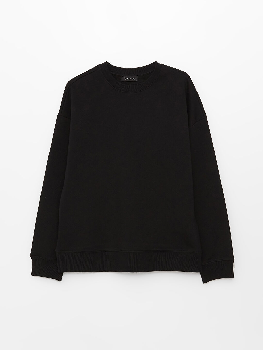 Siyah Bisiklet Yaka Düz Kadın Kalın Sweatshirt-6