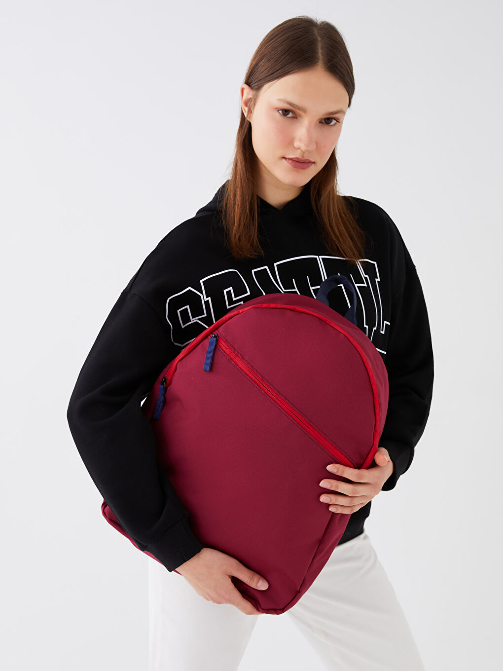 Bordo Kadın Düz Sırt Çantası