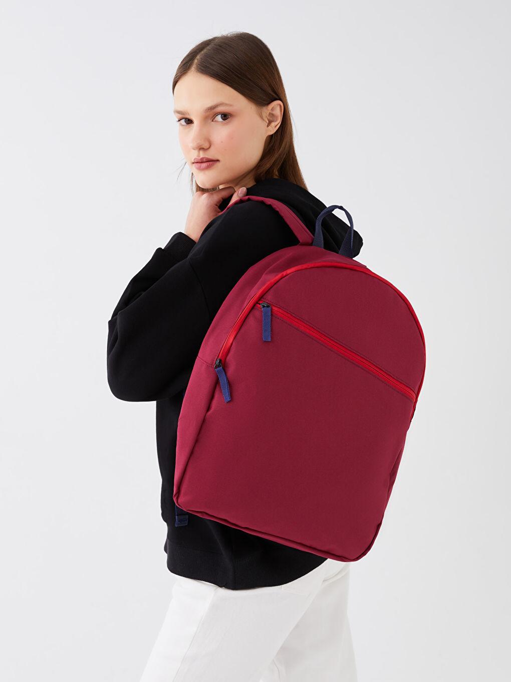 Bordo Kadın Düz Sırt Çantası-1