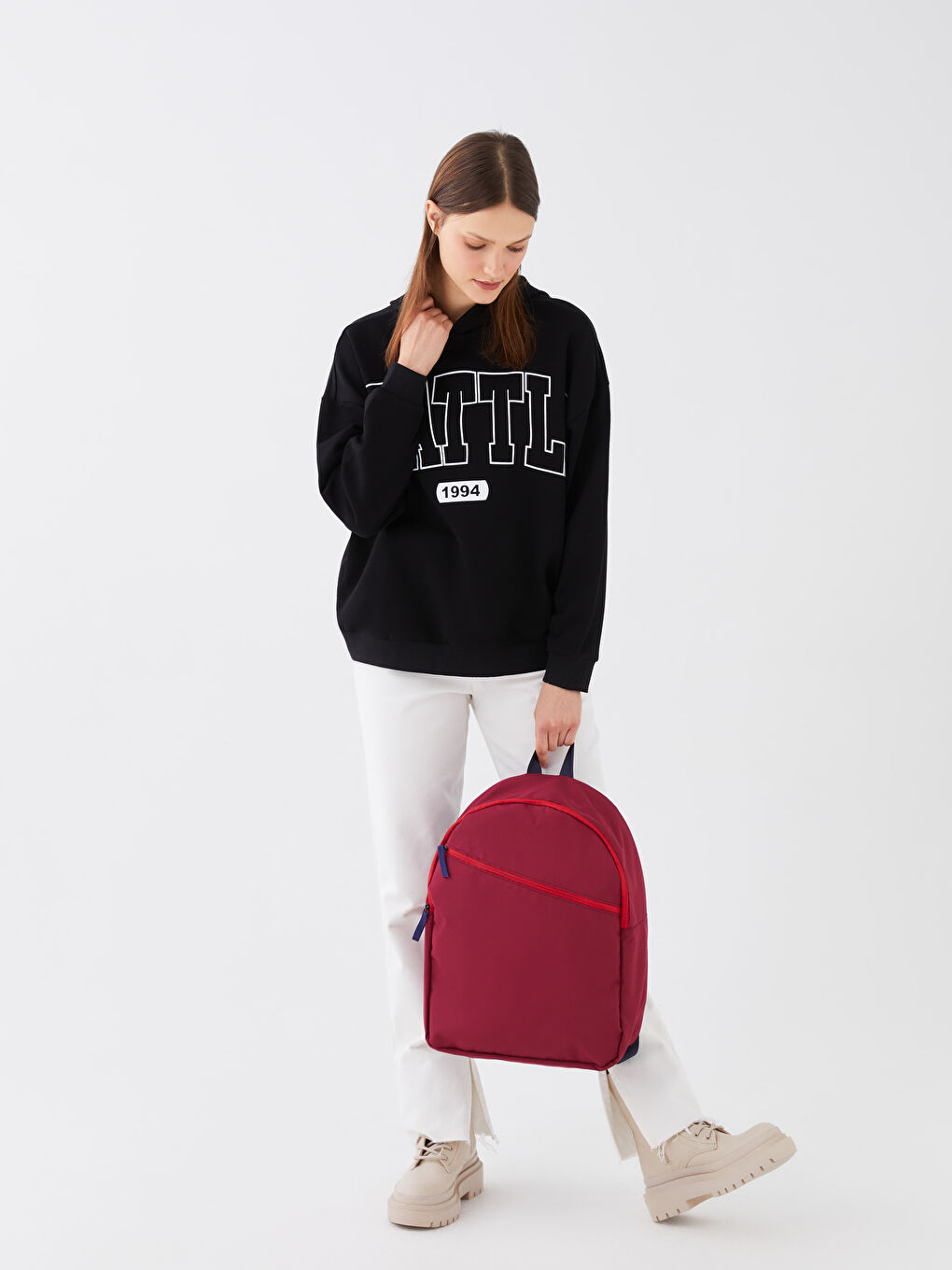 Bordo Kadın Düz Sırt Çantası-2