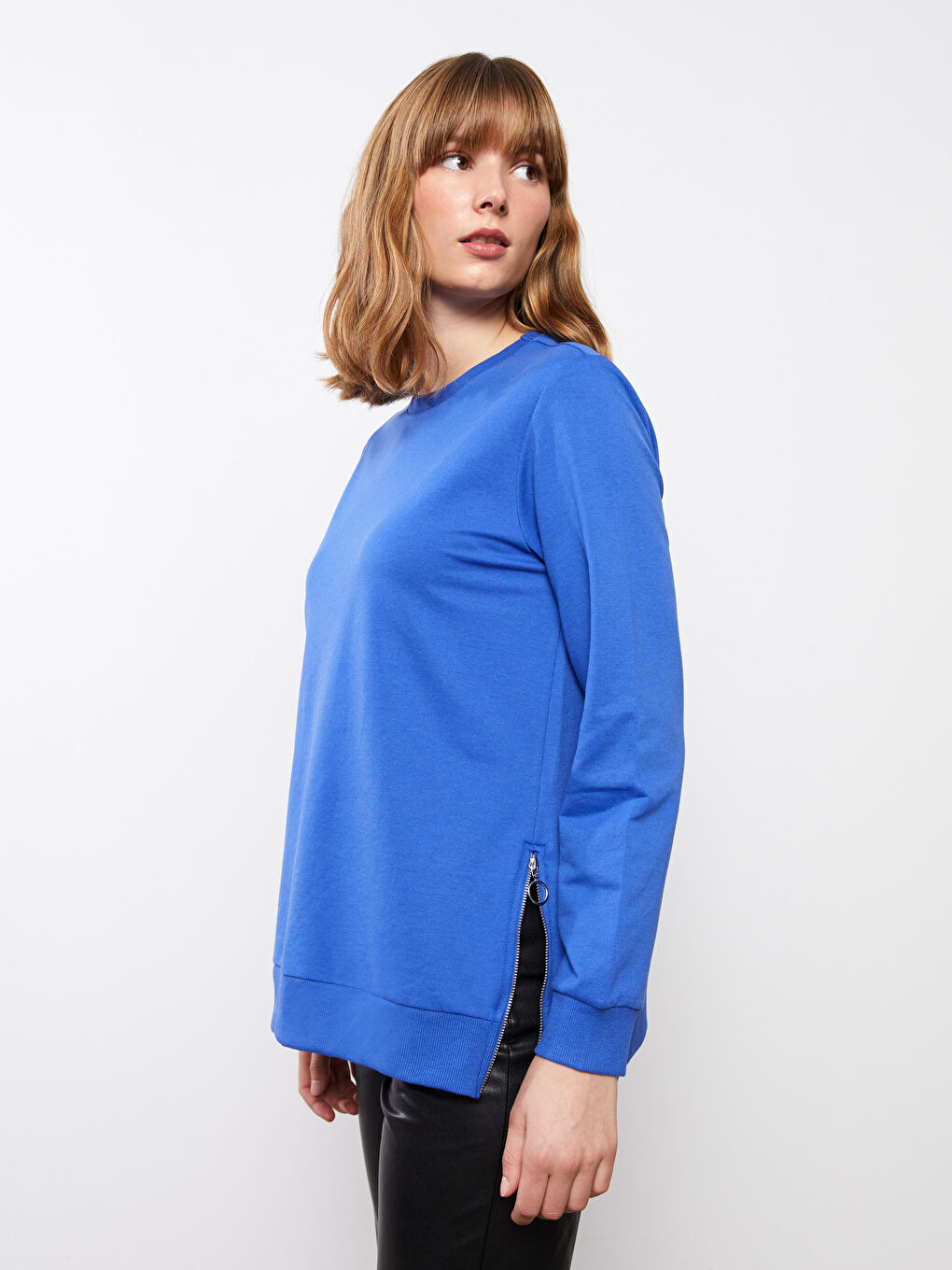 Mavi Bisiklet Yaka Düz Uzun Kollu Kadın Sweatshirt-2