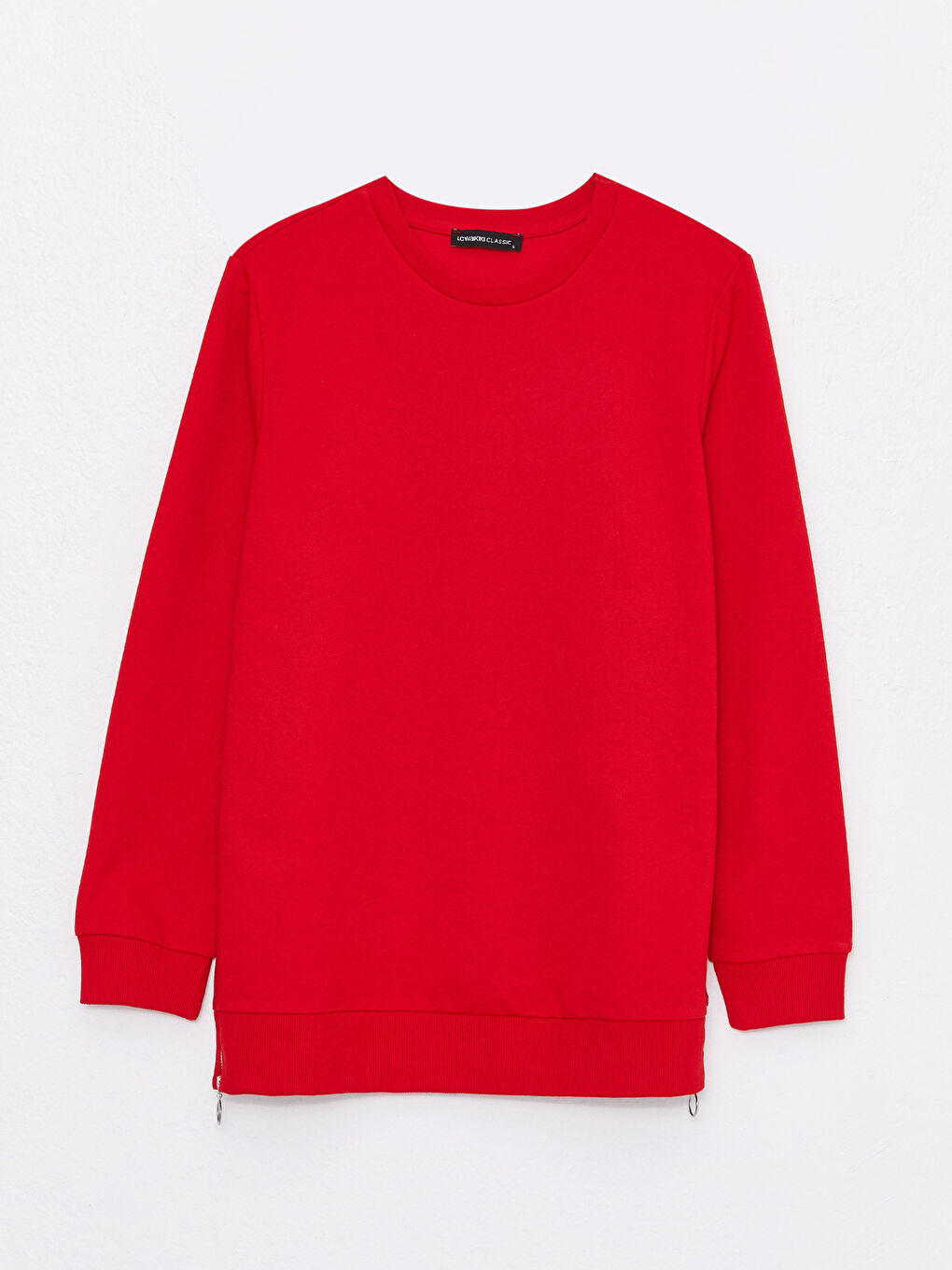 Kırmızı Bisiklet Yaka Düz Uzun Kollu Kadın Sweatshirt-6